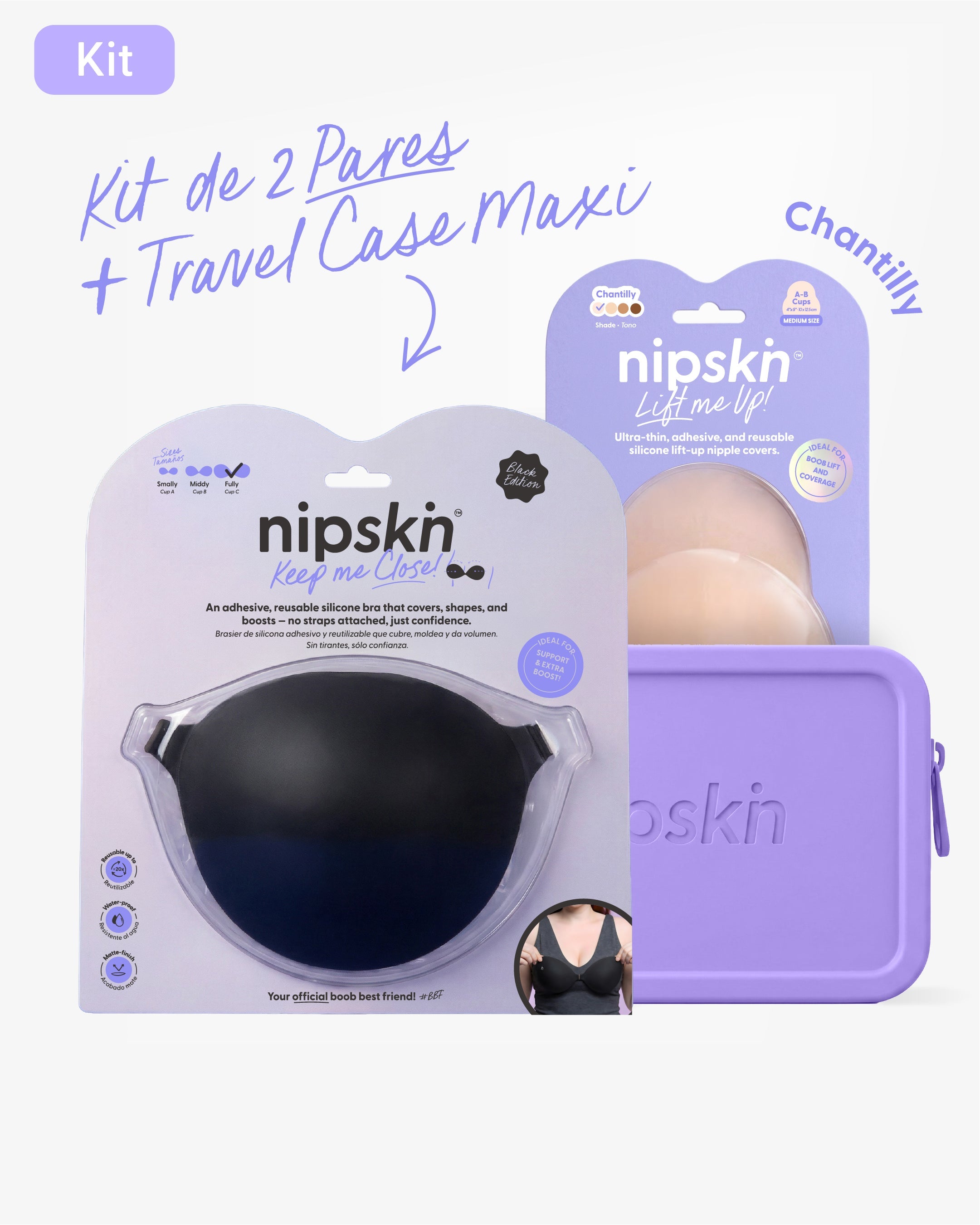 Kit Brasier Adhesivo Negro + Copas Para Levantar busto + Estuche - Nipskin®