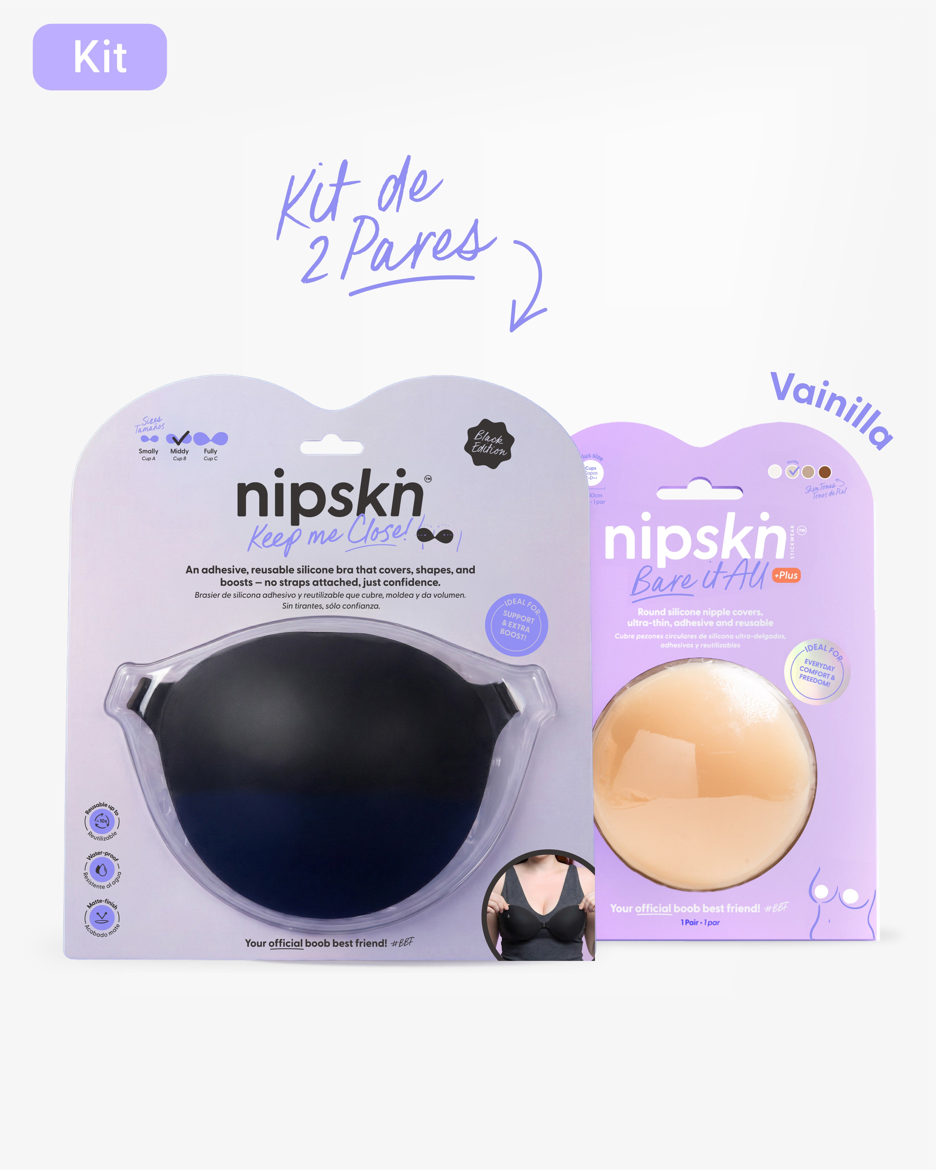 Kit Brasier Adhesivo + Cubre Pezón de Silicona (Talla PLUS) - Nipskin®