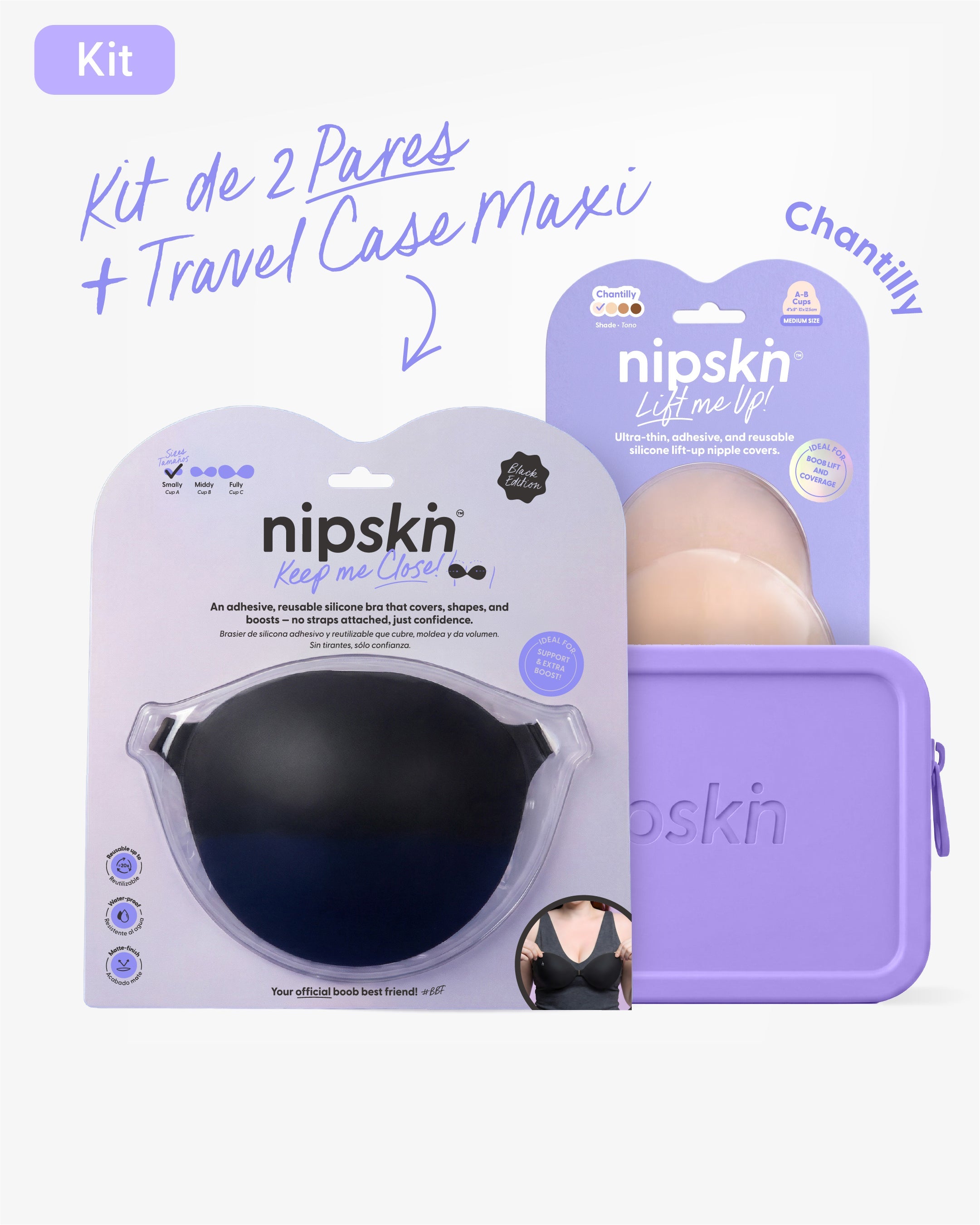 Kit Brasier Adhesivo Negro + Copas Para Levantar busto + Estuche - Nipskin®