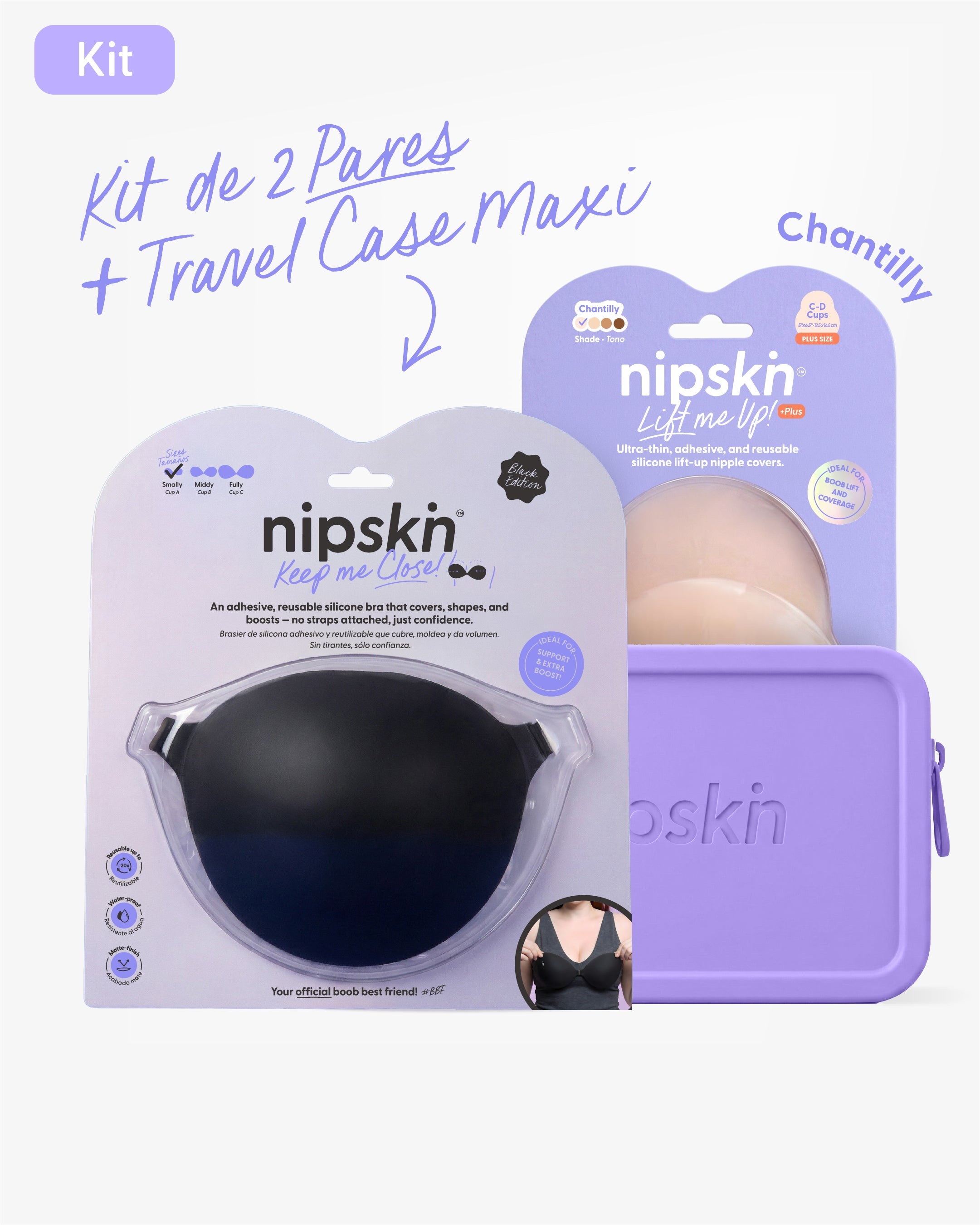 Kit Brasier Adhesivo Negro + Copas Para Levantar busto + Estuche - Nipskin®