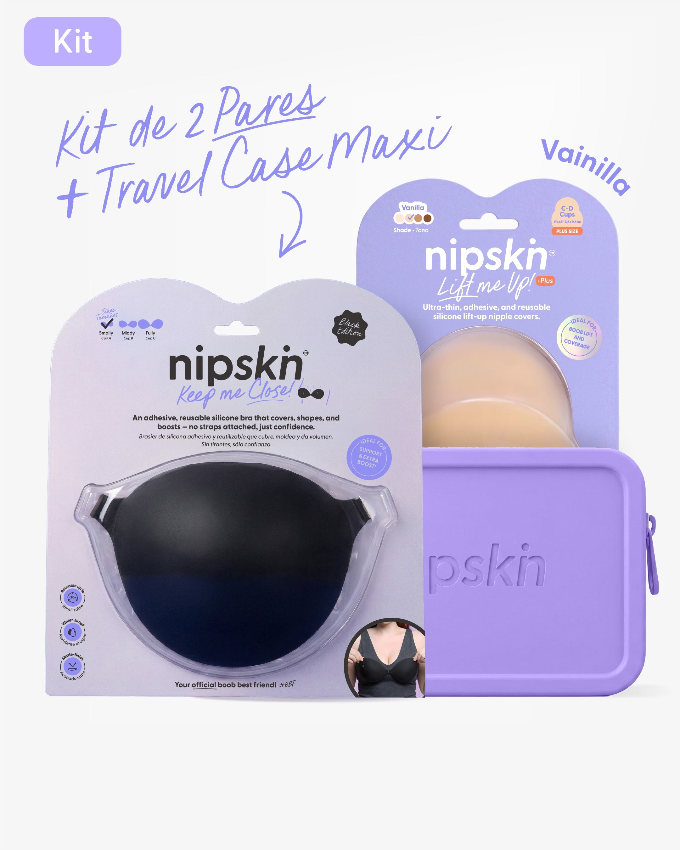 Kit Brasier Adhesivo Negro + Copas Para Levantar busto + Estuche - Nipskin®
