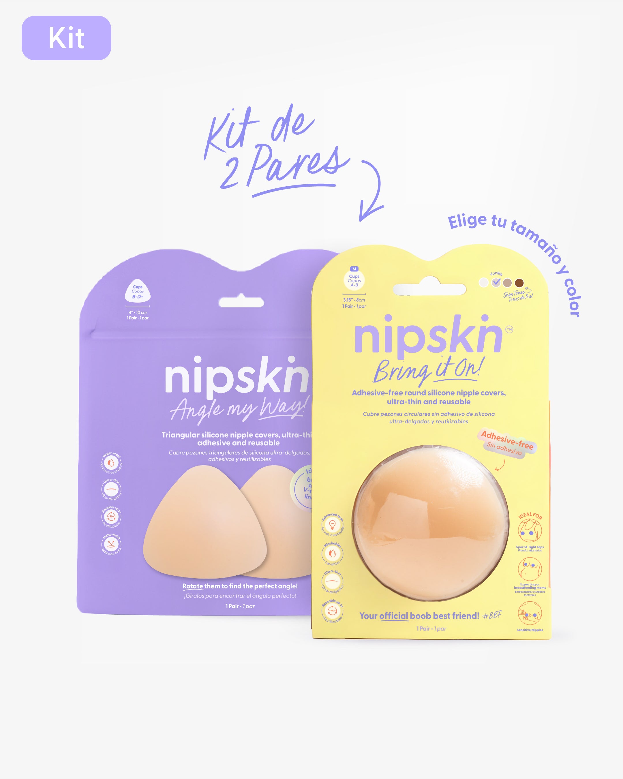 Kit Cubre pezones  Sin Adhesivo + Triangular | Nipskin®