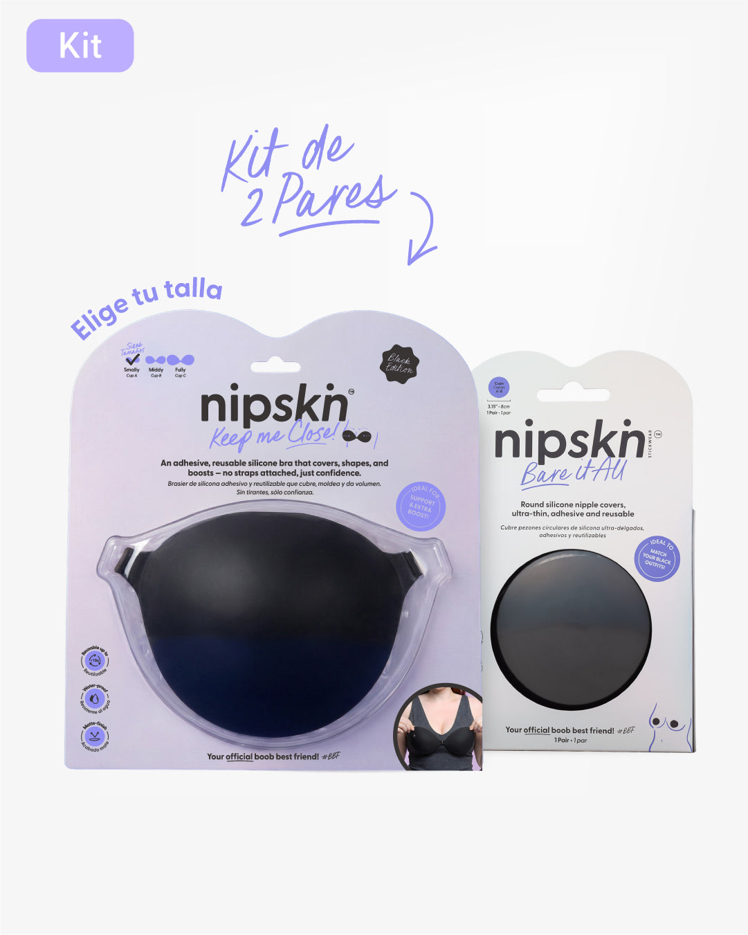 Kit Brasier Adhesivo Negro+ Cubre Pezón de Silicona Negro - Nipskin®