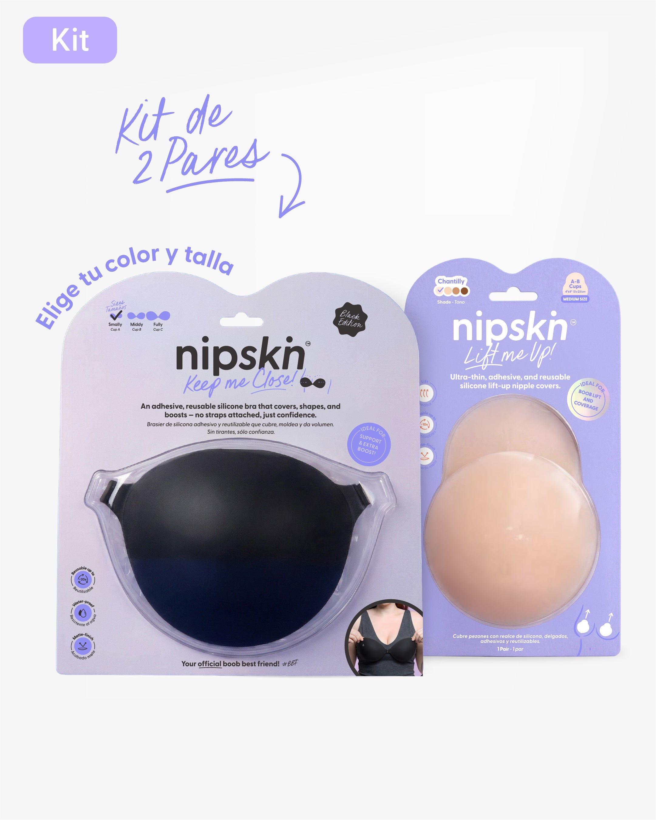 Kit Brasier Adhesivo + Copas Adhesivas en Silicona Para Levantar busto (Talla PLUS) - Nipskin®