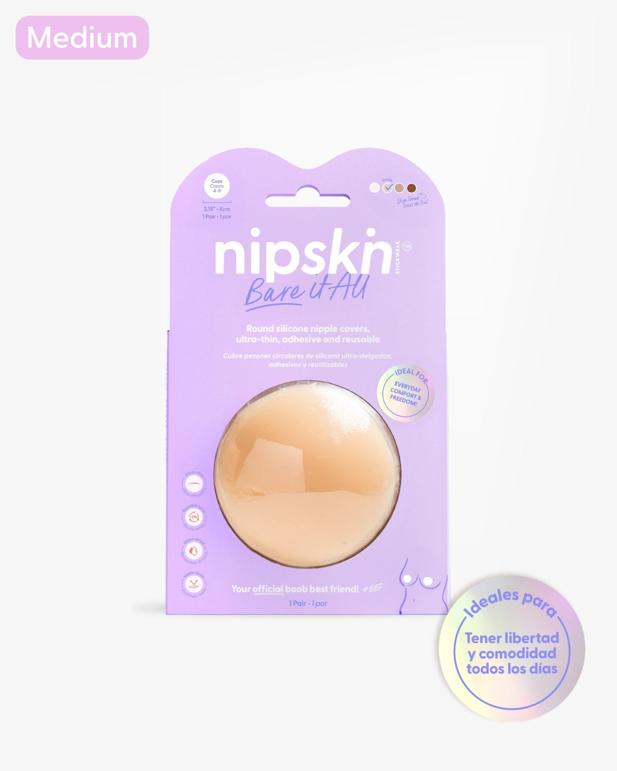 Bare it All Nipple Covers M - Cubre Pezones Circulares de Silicona Reutilizables - Nipskin