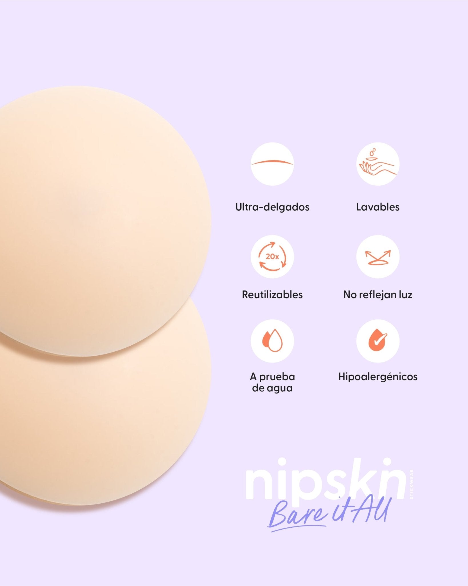 Bare it All Nipple Covers PLUS - Cubre Pezones Circulares de Silicona Reutilizables - Nipskin