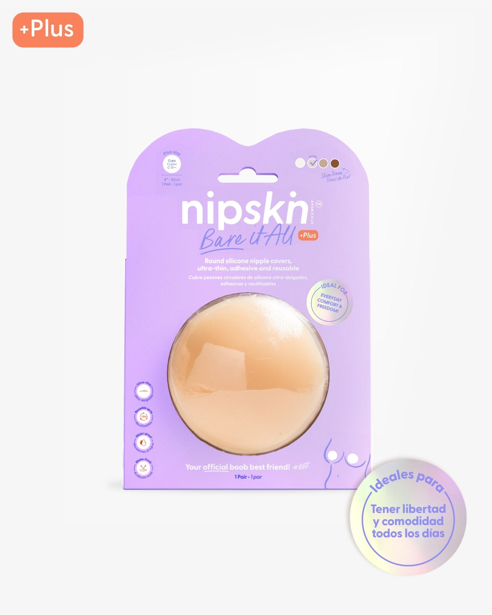 Bare it All Nipple Covers PLUS - Cubre Pezones Circulares de Silicona Reutilizables - Nipskin