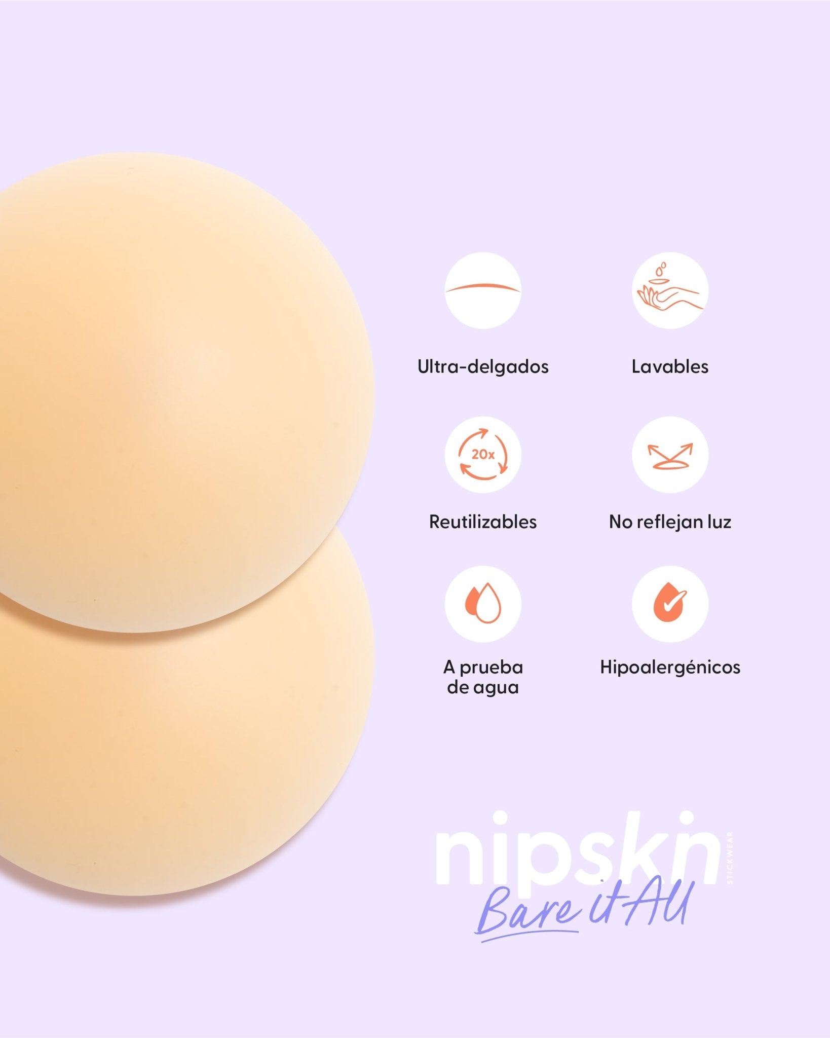 Bare it All Nipple Covers PLUS - Cubre Pezones Circulares de Silicona Reutilizables - Nipskin