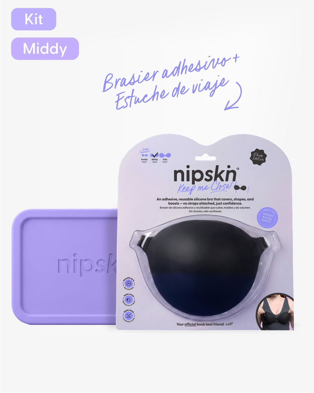 Brasier Invisible Adhesivo de Silicona Negro más Estuche - Nipskin®