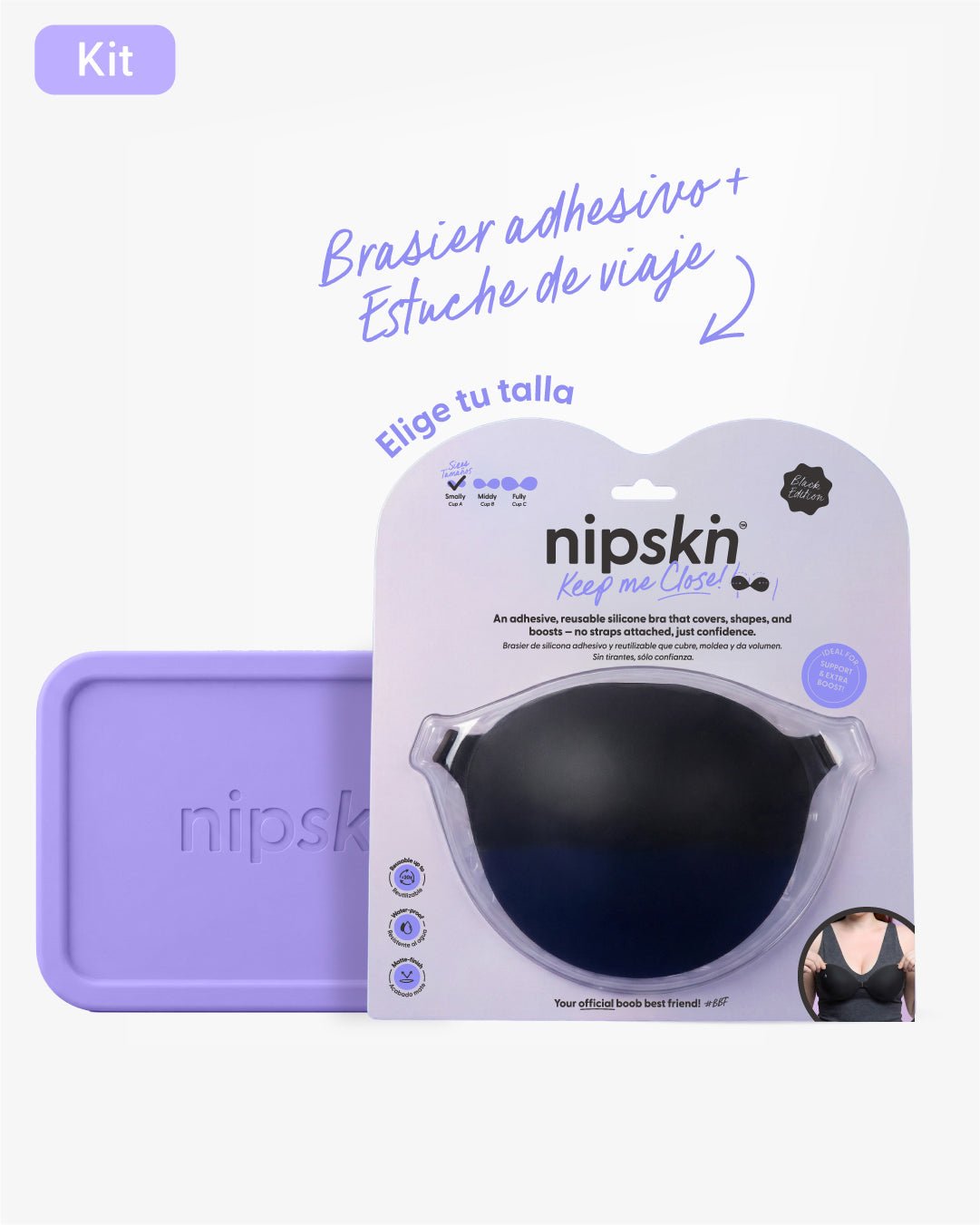 Brasier Invisible Adhesivo de Silicona Negro más Estuche - Nipskin®
