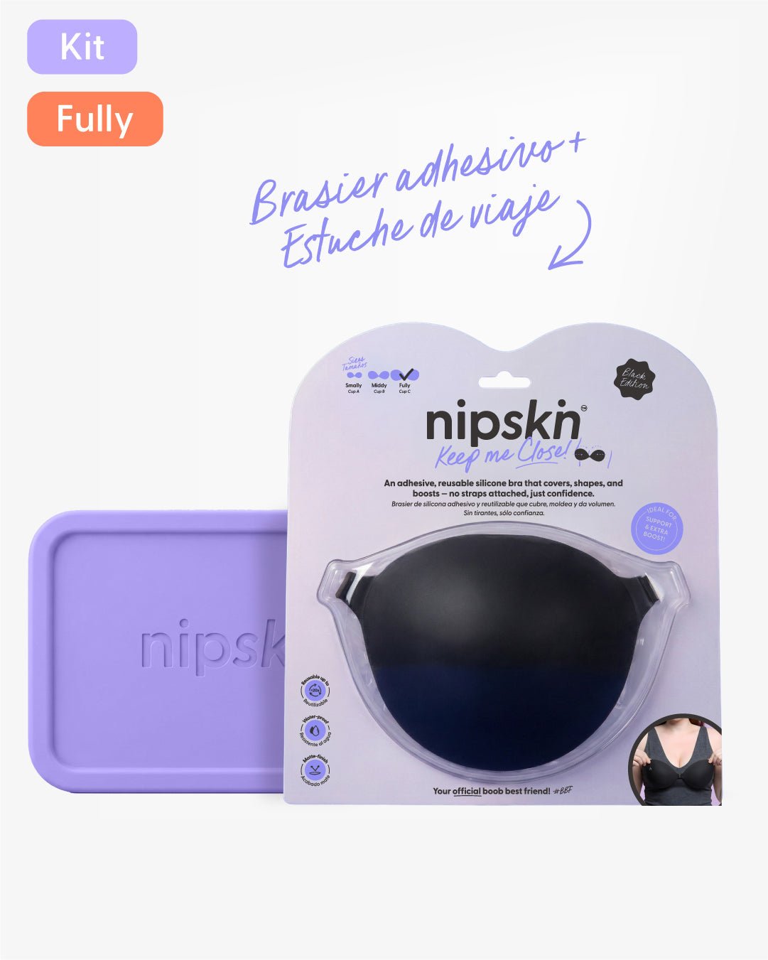Brasier Invisible Adhesivo de Silicona Negro más Estuche - Nipskin®