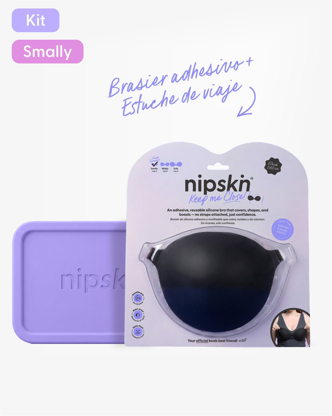Brasier Invisible Adhesivo de Silicona Negro más Estuche - Nipskin®