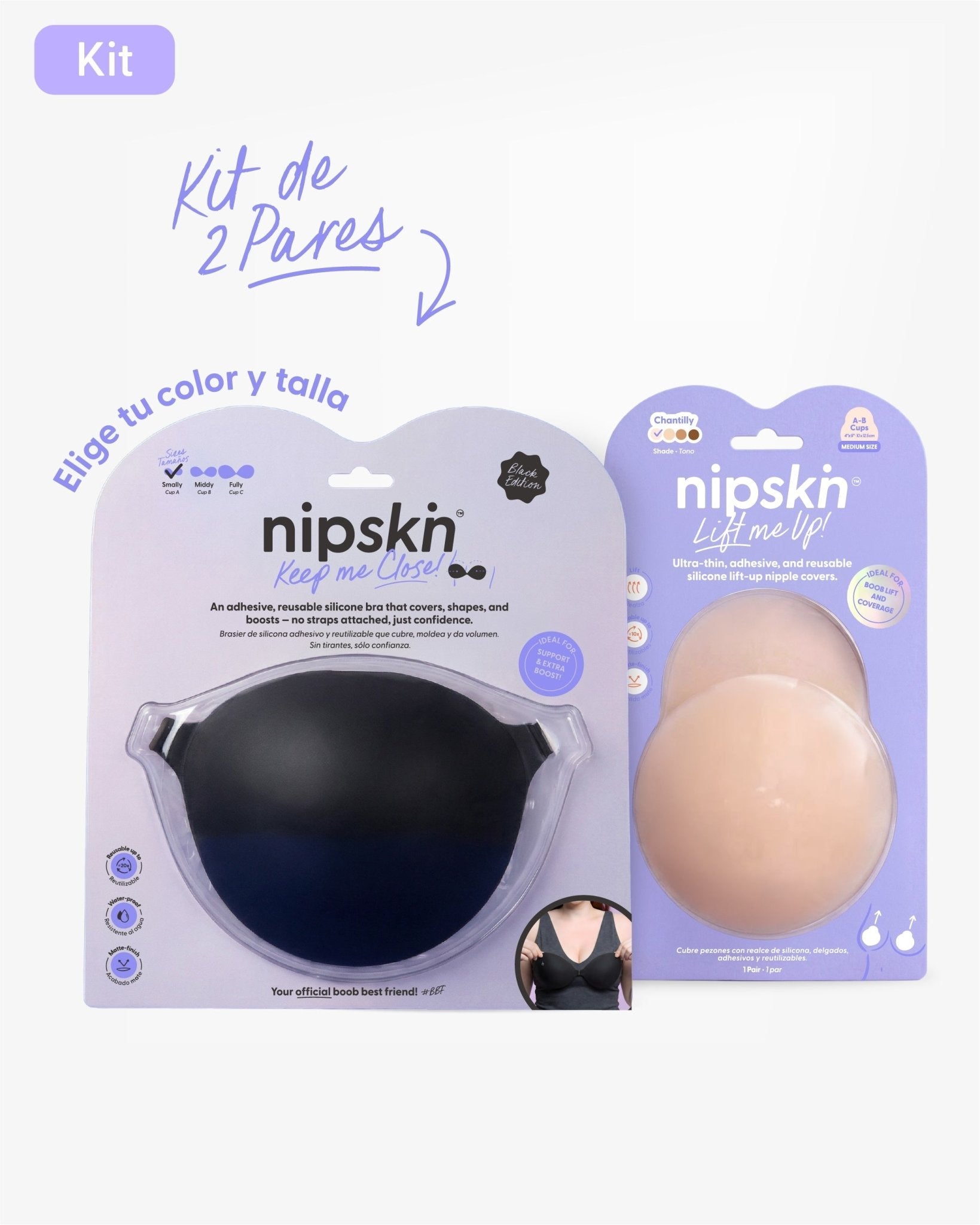 Kit Brasier Adhesivo + Copas Adhesivas en Silicona Para Levantar busto (Talla M) - Nipskin®