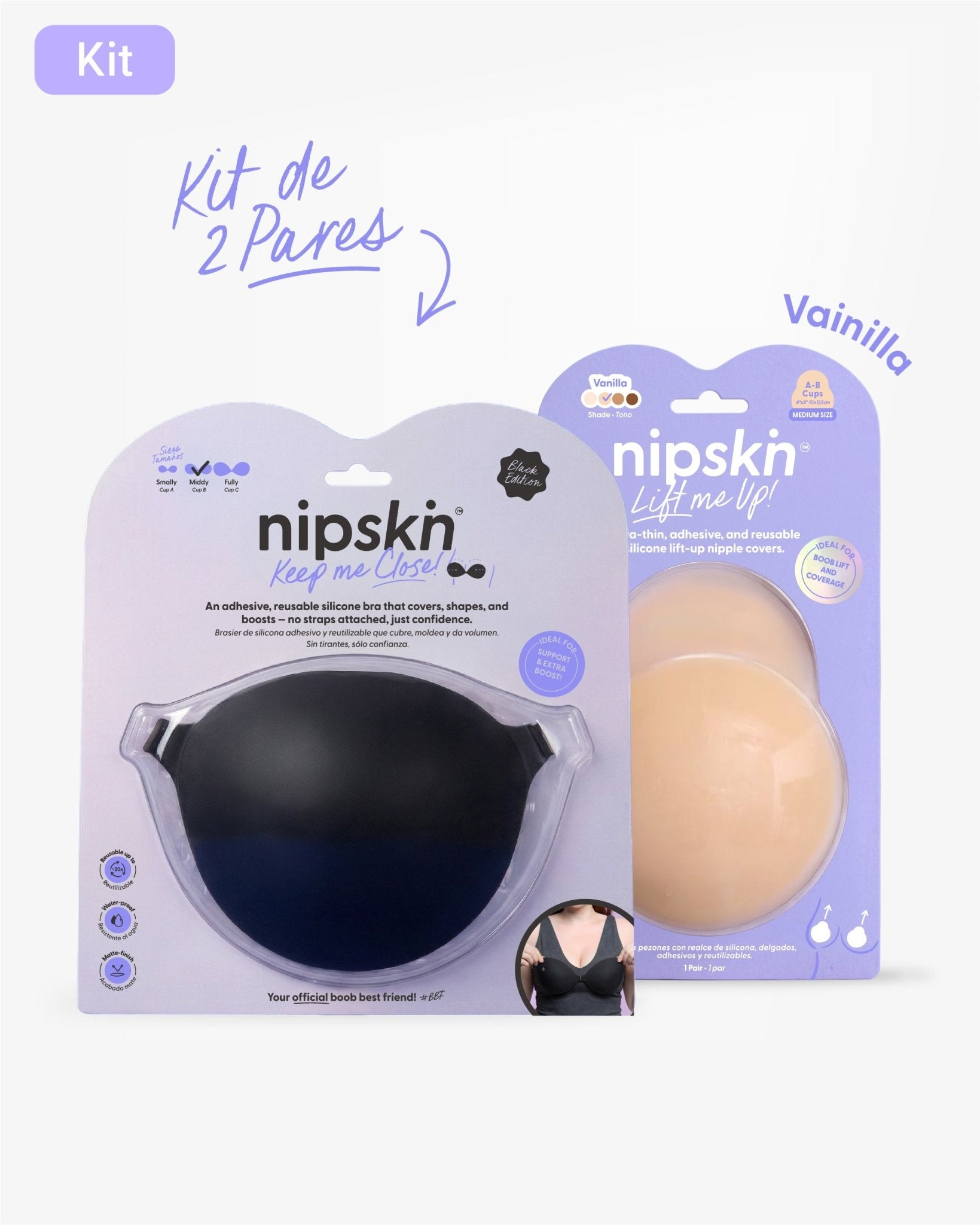 Kit Brasier Adhesivo + Copas Adhesivas en Silicona Para Levantar busto (Talla M) - Nipskin®