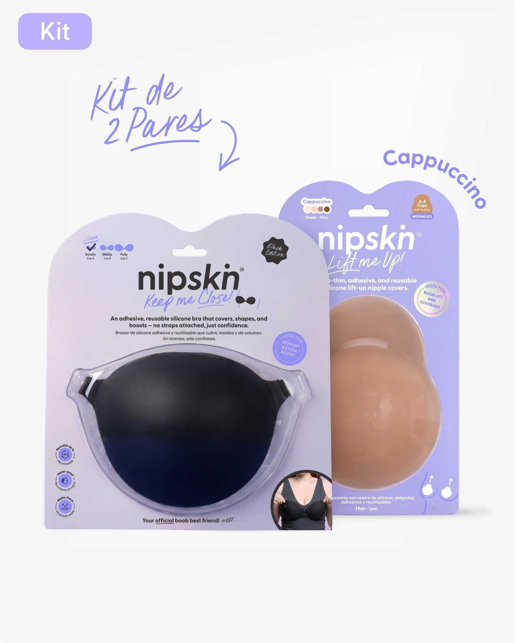Kit Brasier Adhesivo + Copas Adhesivas en Silicona Para Levantar busto (Talla M) - Nipskin®