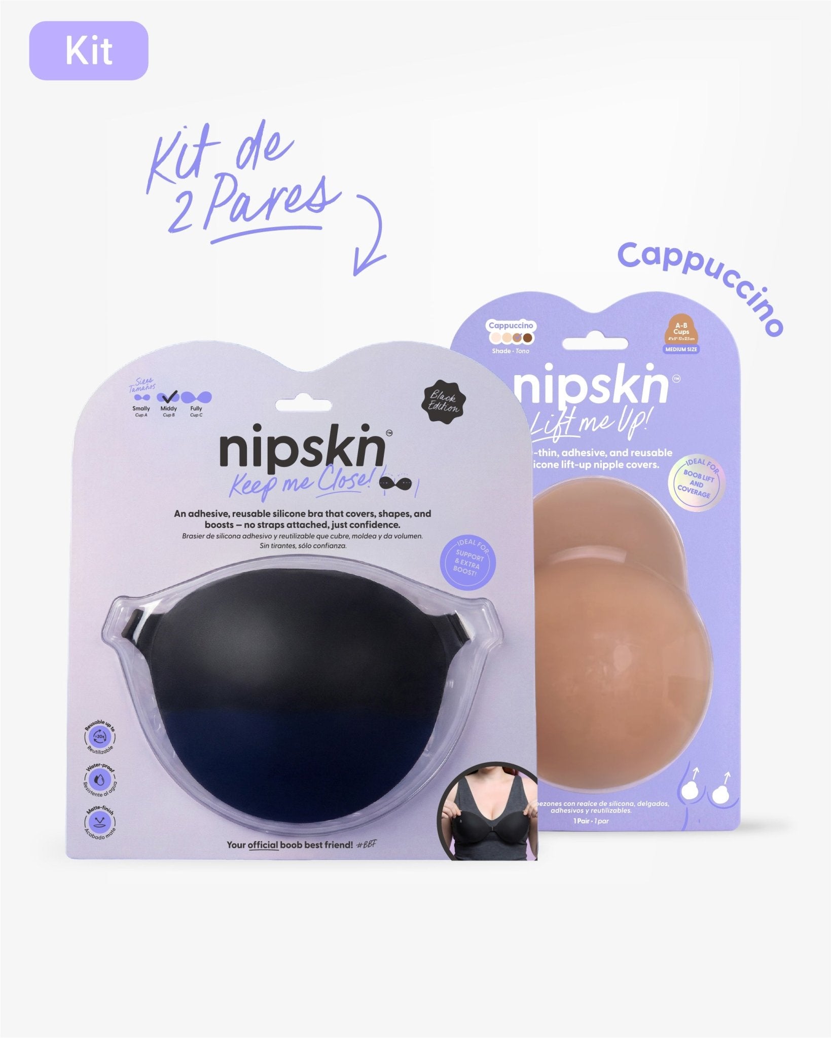 Kit Brasier Adhesivo + Copas Adhesivas en Silicona Para Levantar busto (Talla M) - Nipskin®