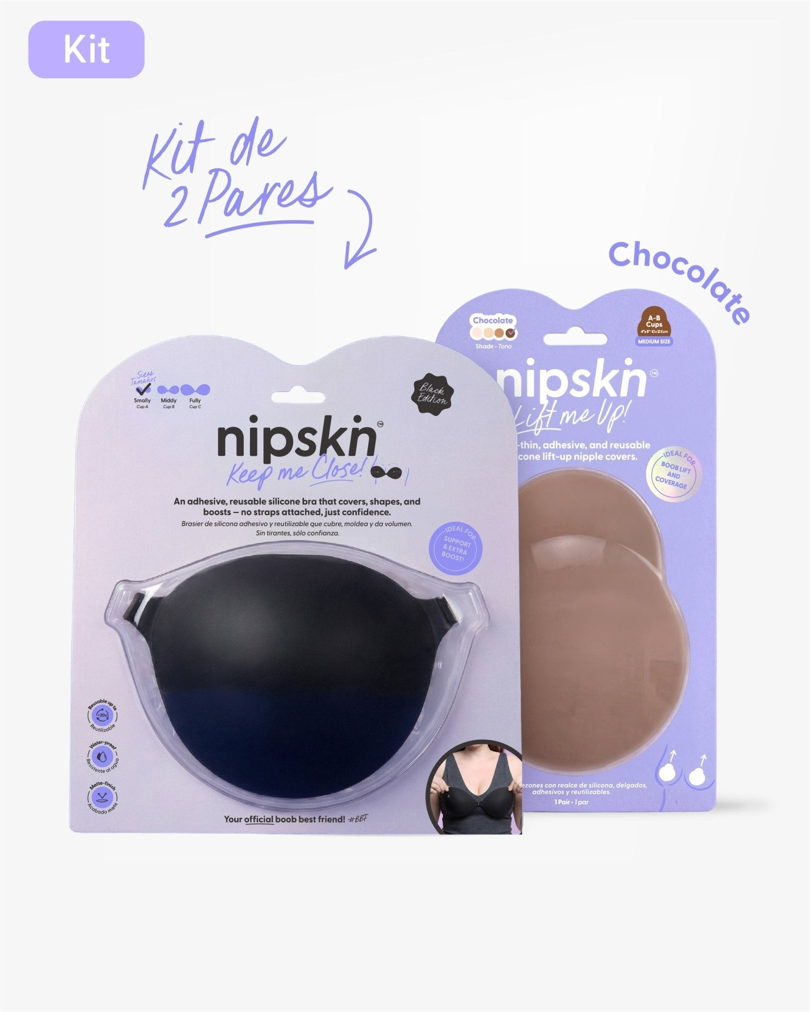 Kit Brasier Adhesivo + Copas Adhesivas en Silicona Para Levantar busto (Talla M) - Nipskin®
