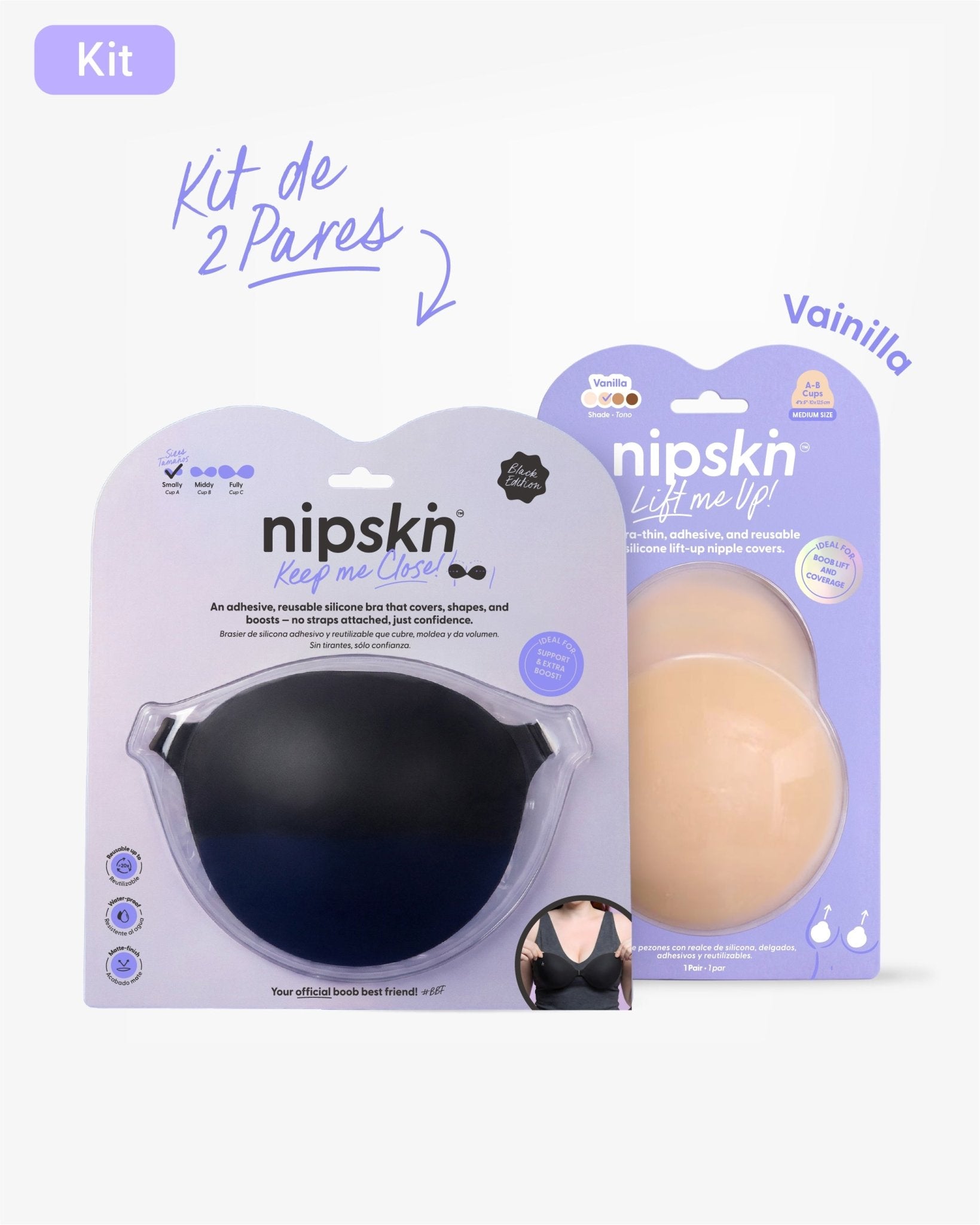 Kit Brasier Adhesivo + Copas Adhesivas en Silicona Para Levantar busto (Talla M) - Nipskin®