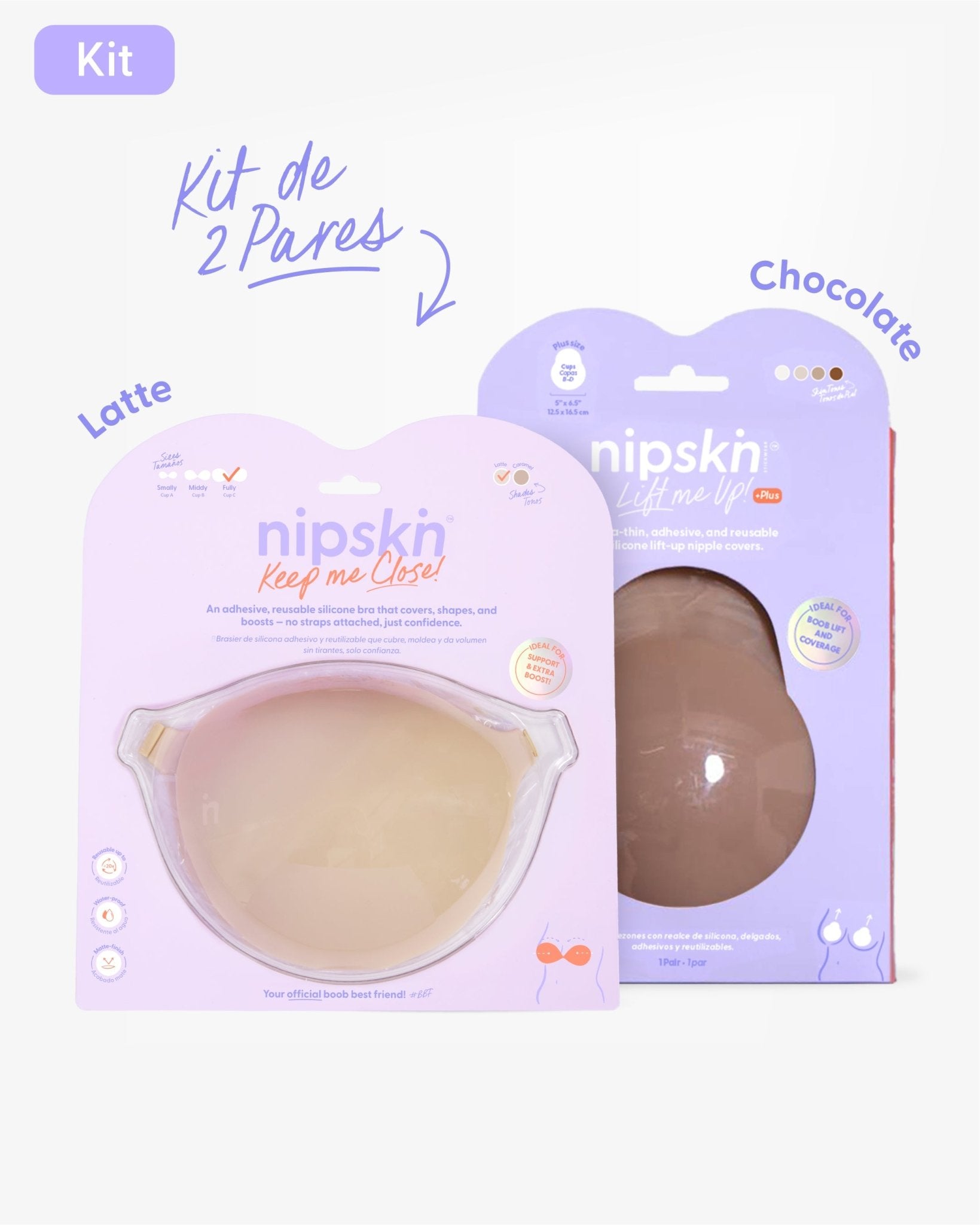 Kit Brasier Adhesivo + Copas Adhesivas en Silicona Para Levantar busto (Talla PLUS) - Nipskin®