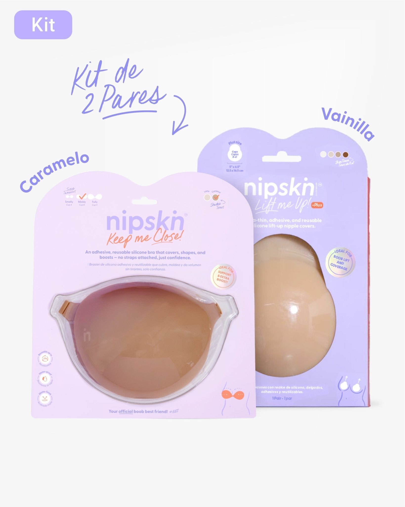 Kit Brasier Adhesivo + Copas Adhesivas en Silicona Para Levantar busto (Talla PLUS) - Nipskin®