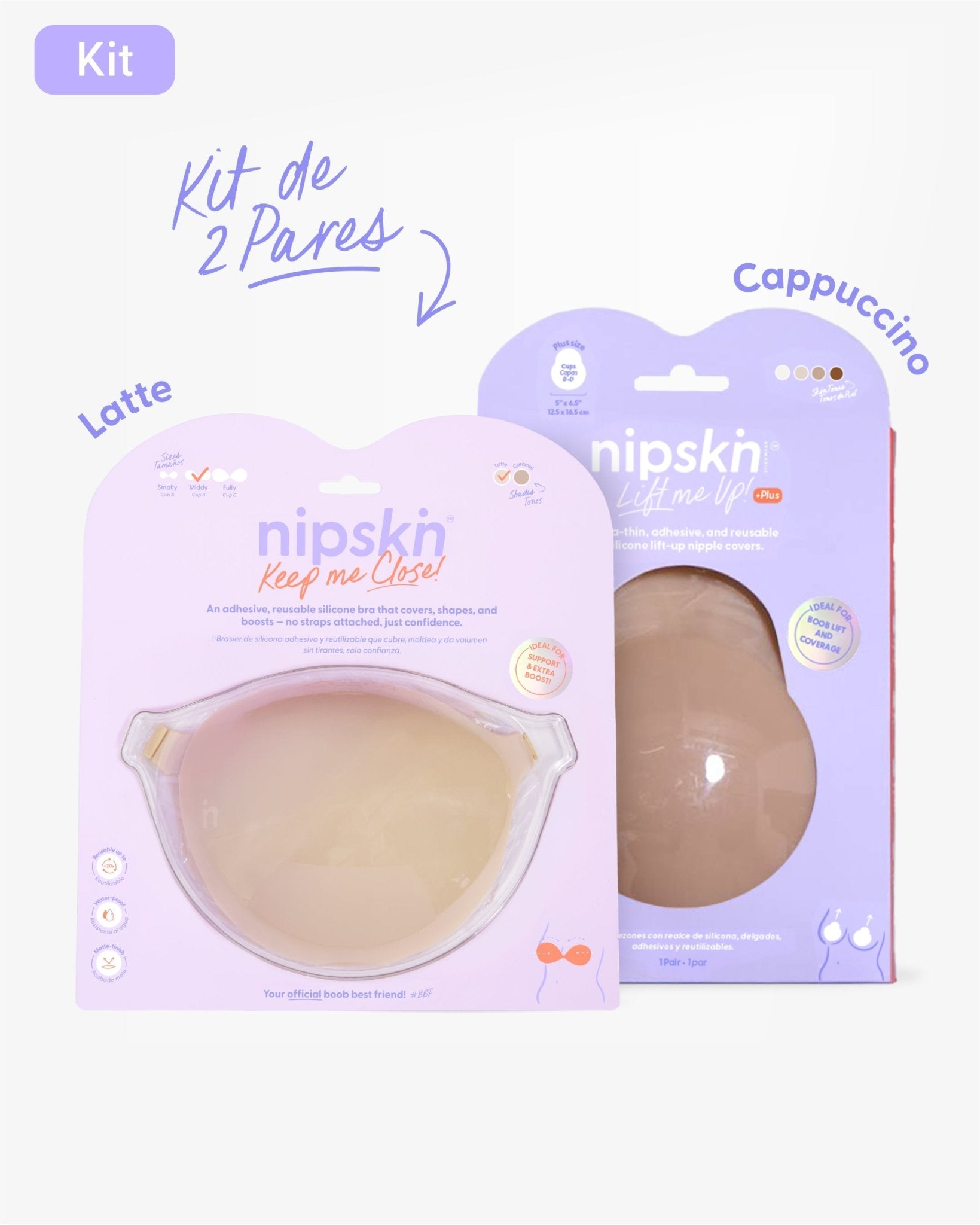 Kit Brasier Adhesivo + Copas Adhesivas en Silicona Para Levantar busto (Talla PLUS) - Nipskin®
