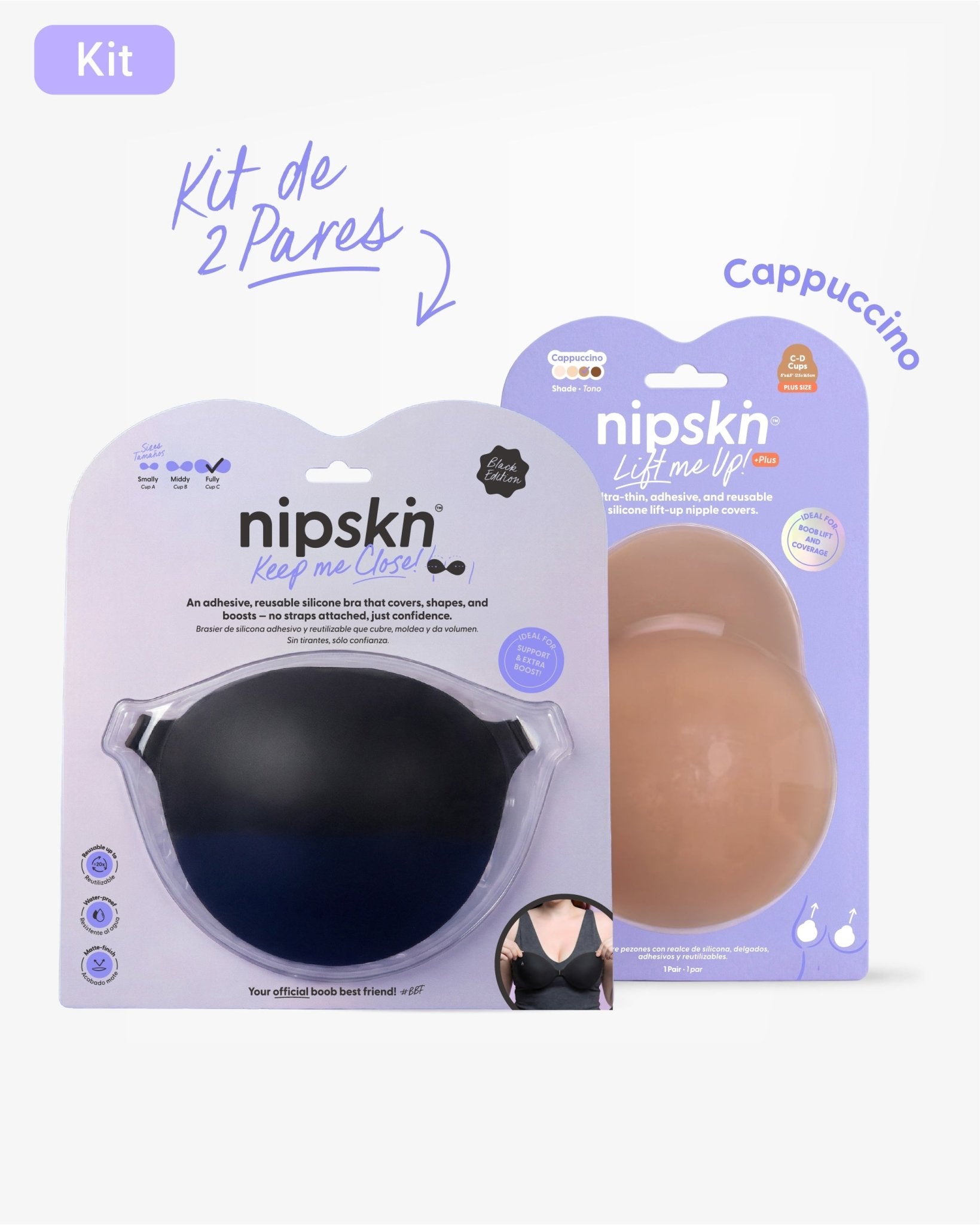 Kit Brasier Adhesivo + Copas Adhesivas en Silicona Para Levantar busto (Talla PLUS) - Nipskin®