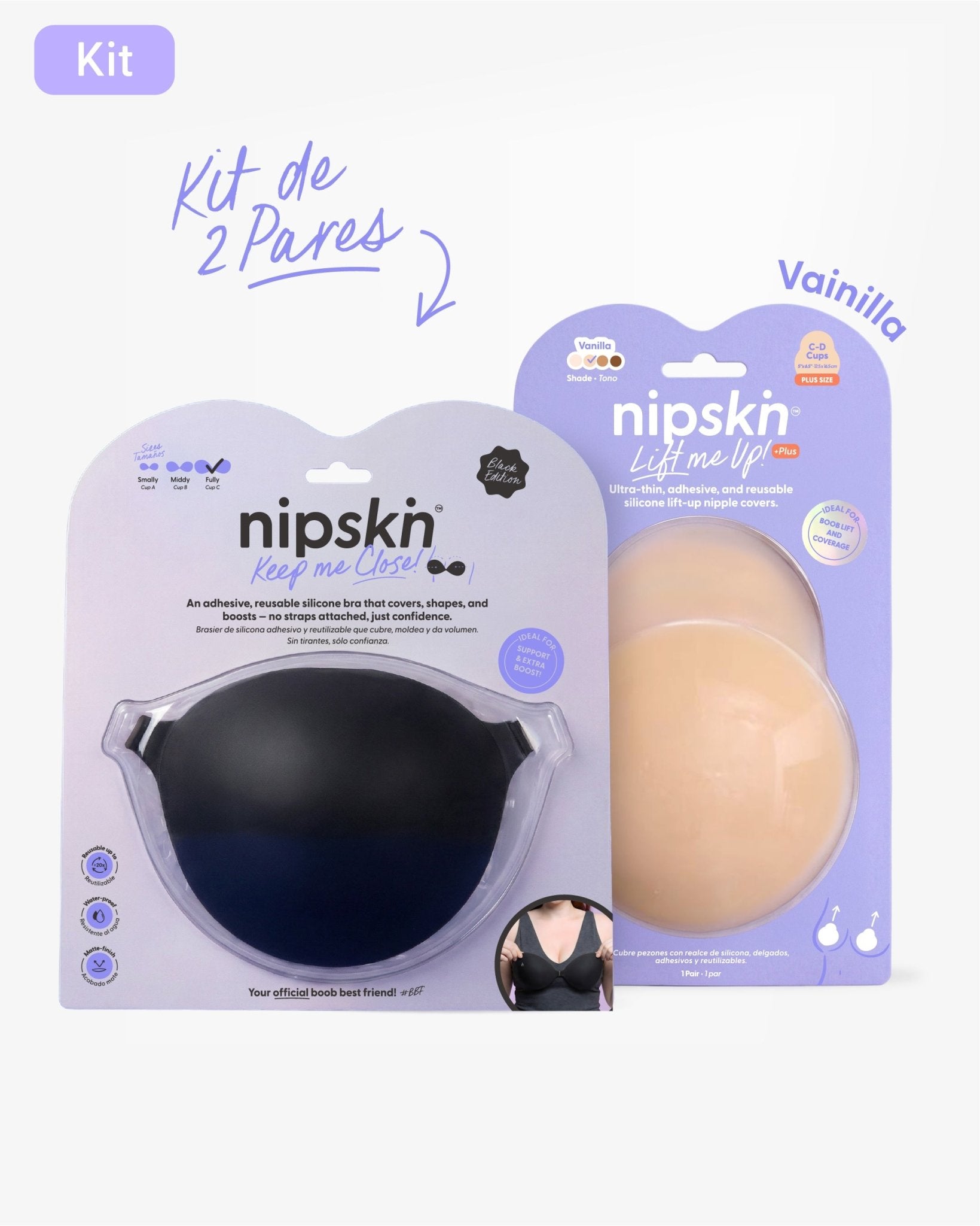 Kit Brasier Adhesivo + Copas Adhesivas en Silicona Para Levantar busto (Talla PLUS) - Nipskin®