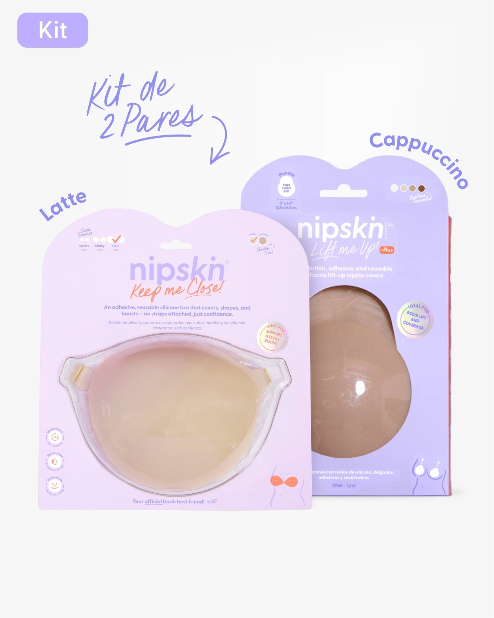 Kit Brasier Adhesivo + Copas Adhesivas en Silicona (Talla PLUS) - Nipskin®