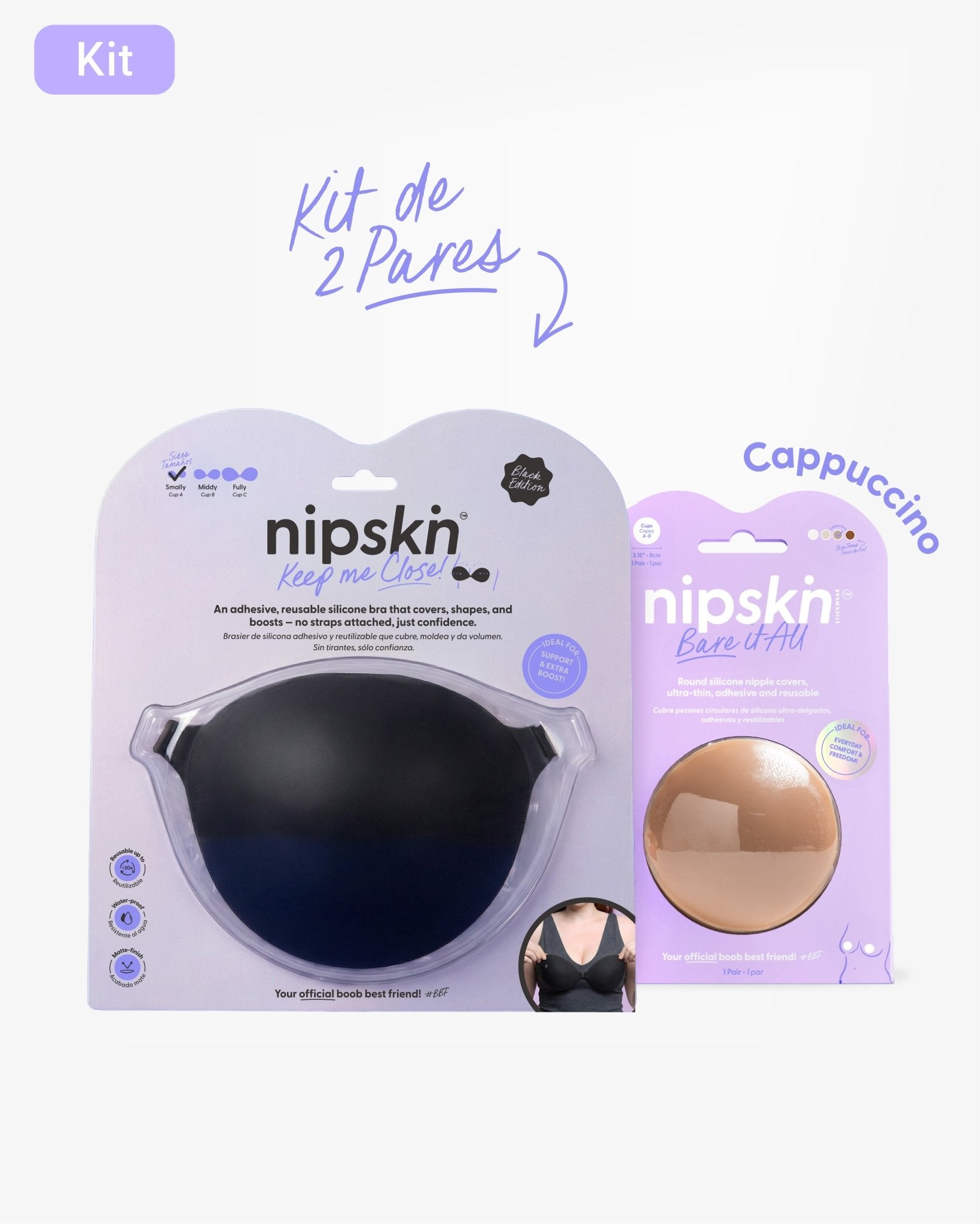 Kit Brasier Adhesivo + Cubre Pezón de Silicona (Talla M) - Nipskin®