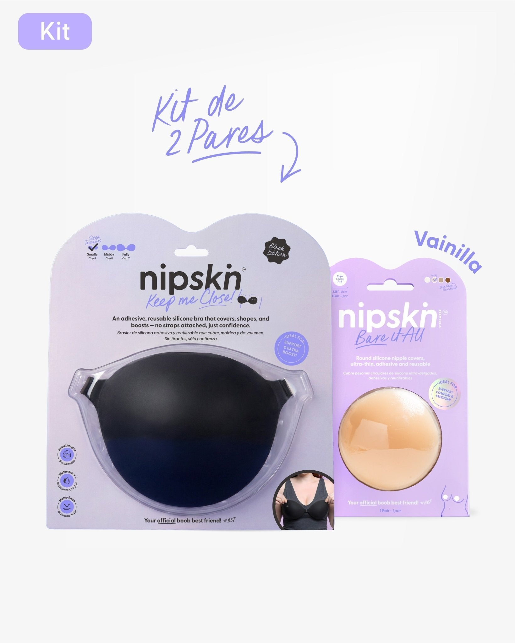 Kit Brasier Adhesivo + Cubre Pezón de Silicona (Talla M) - Nipskin®