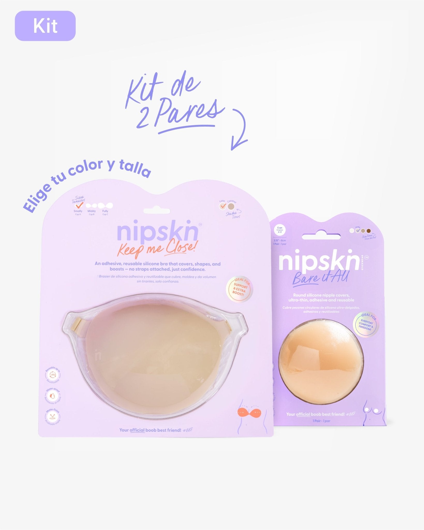 Kit Brasier Adhesivo + Cubre Pezón de Silicona (Talla M) - Nipskin®