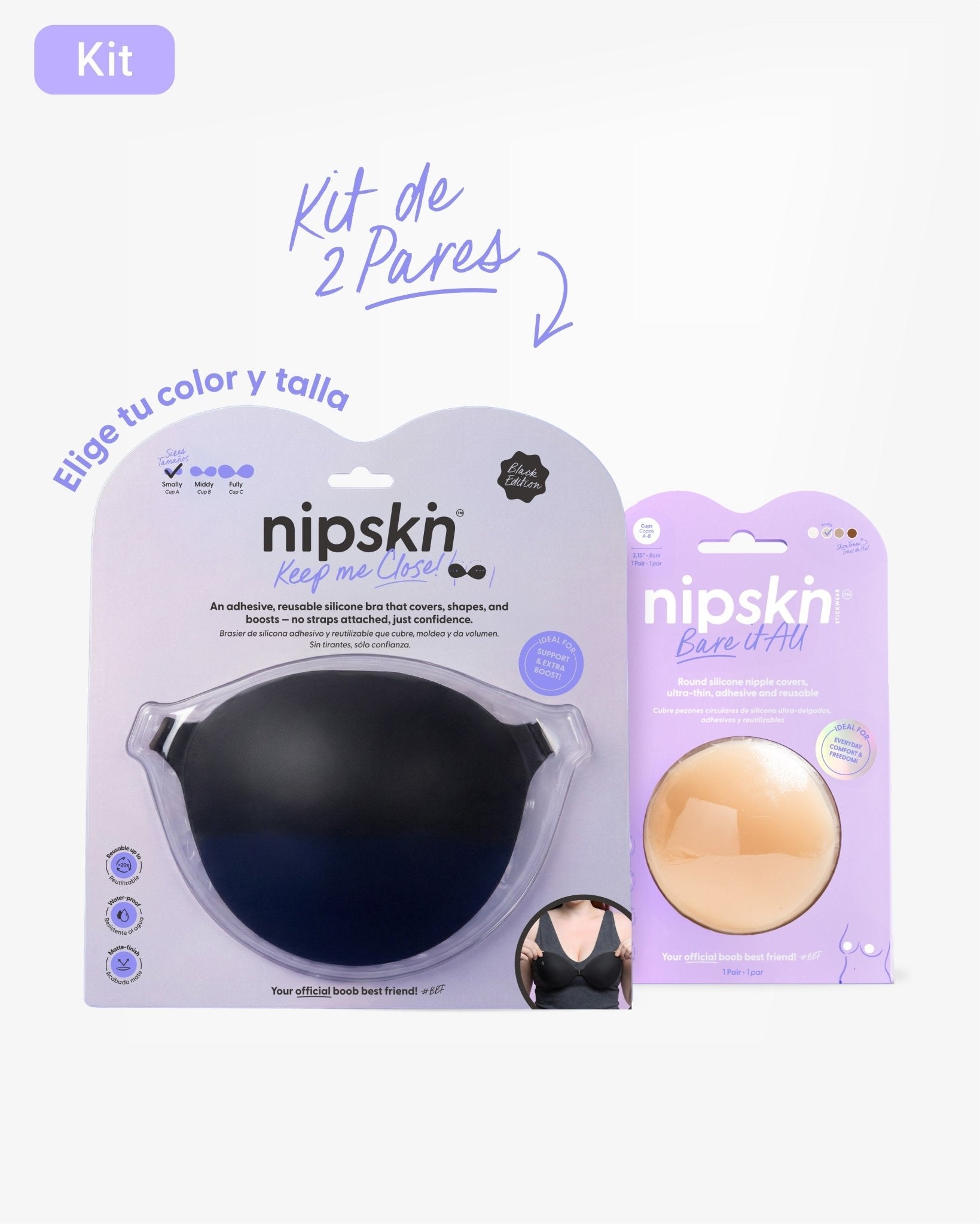 Kit Brasier Adhesivo + Cubre Pezón de Silicona (Talla M) - Nipskin®