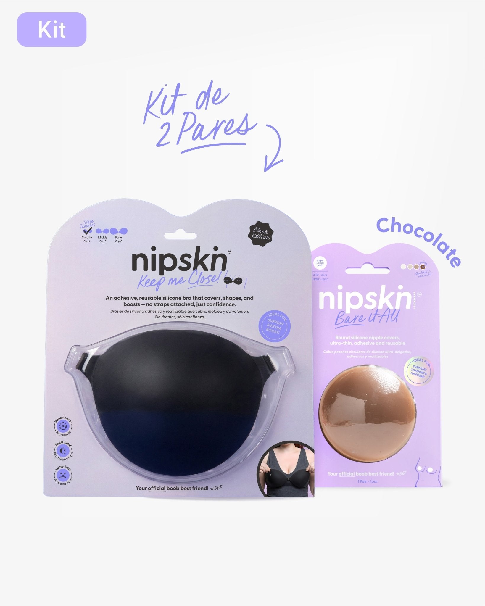 Kit Brasier Adhesivo + Cubre Pezón de Silicona (Talla M) - Nipskin®