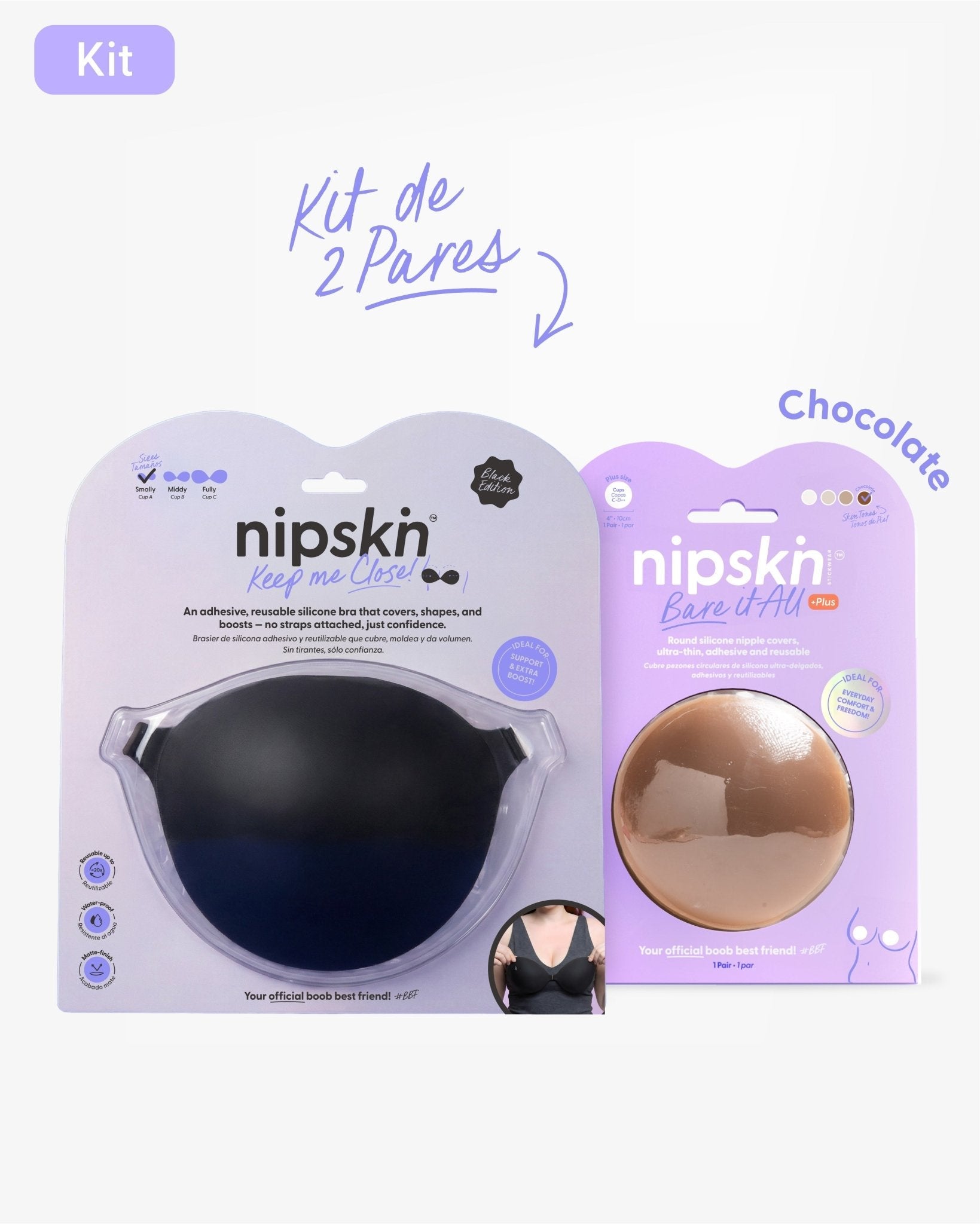 Kit Brasier Adhesivo + Cubre Pezón de Silicona (Talla PLUS) - Nipskin®