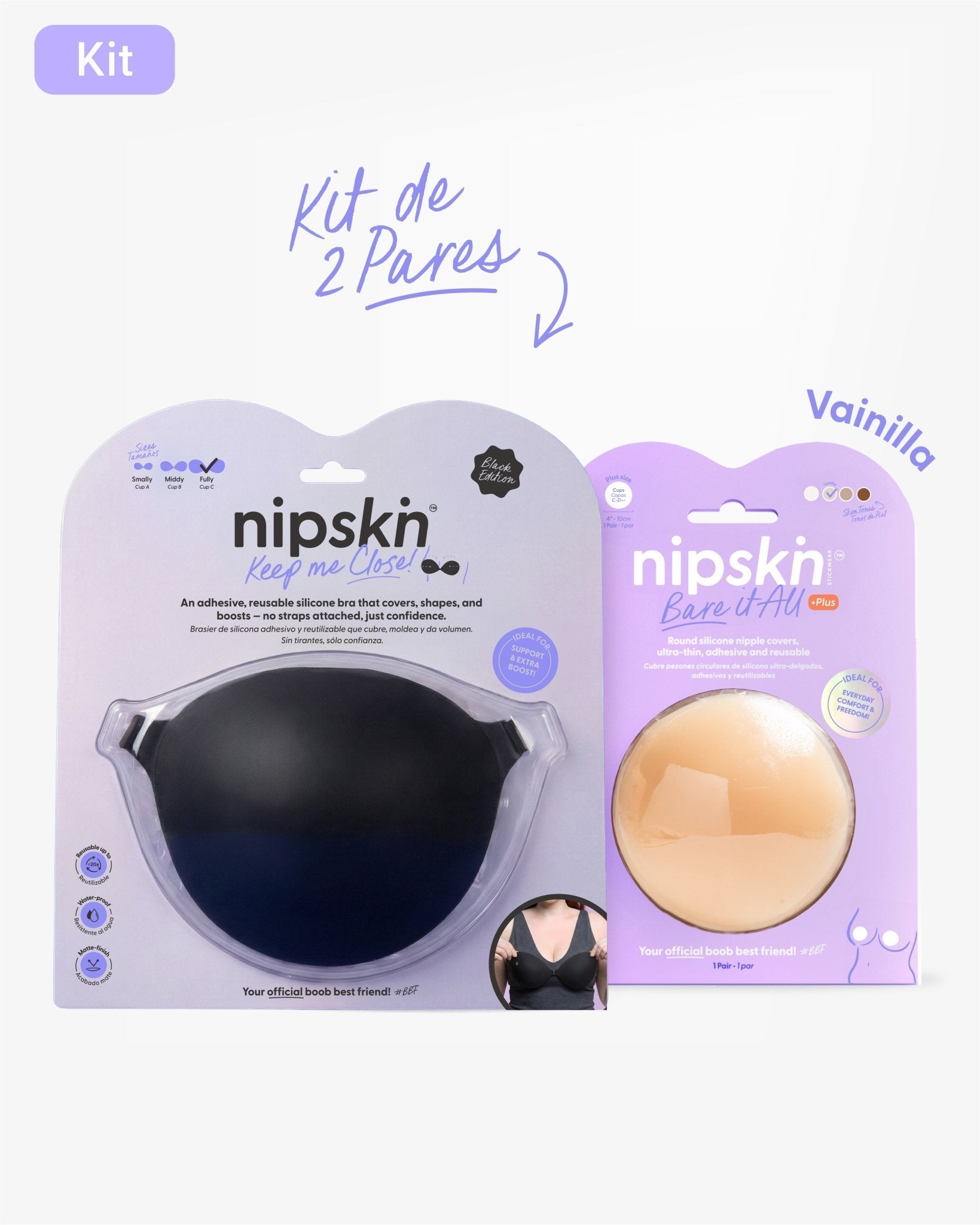 Kit Brasier Adhesivo + Cubre Pezón de Silicona (Talla PLUS) - Nipskin®