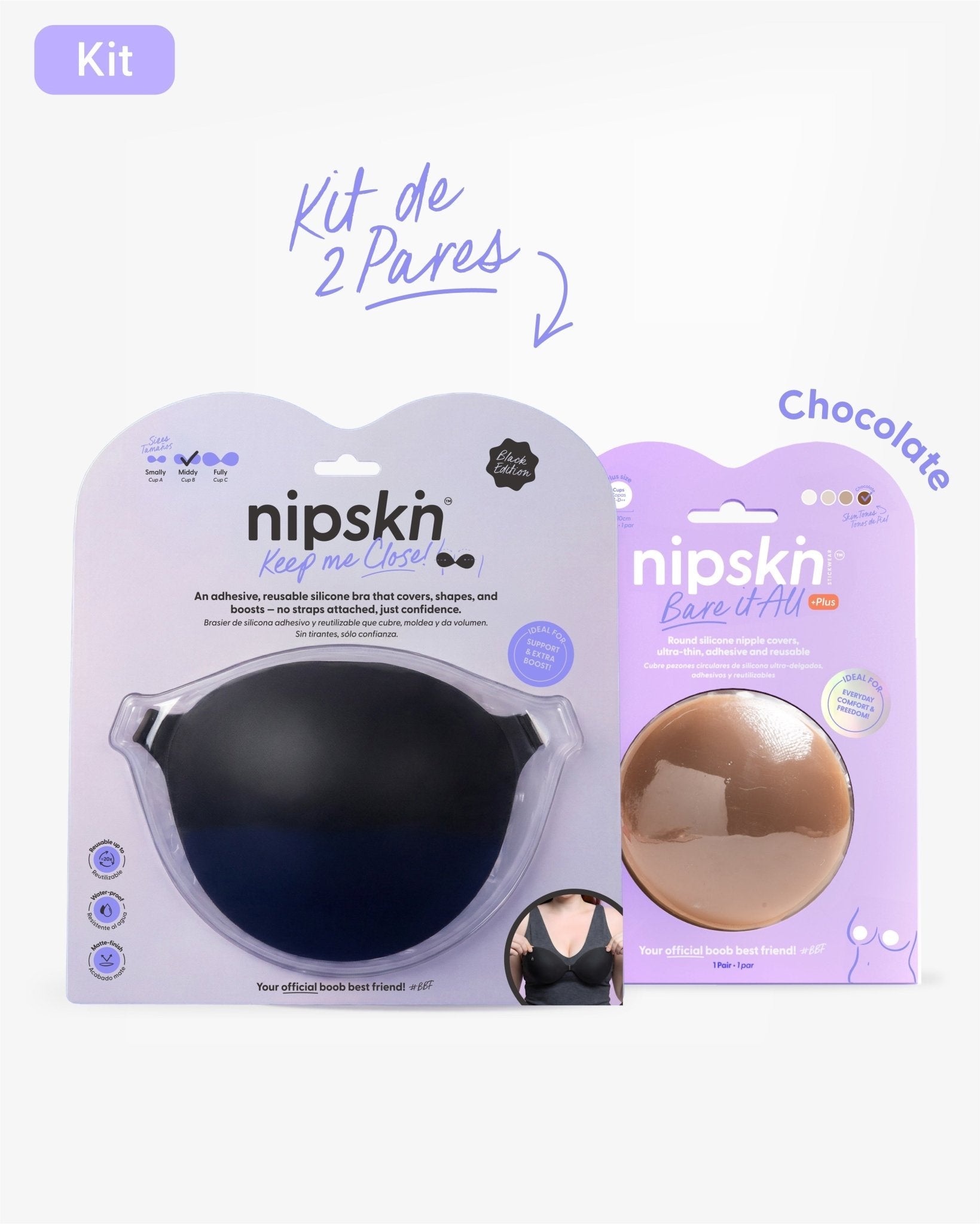 Kit Brasier Adhesivo + Cubre Pezón de Silicona (Talla PLUS) - Nipskin®