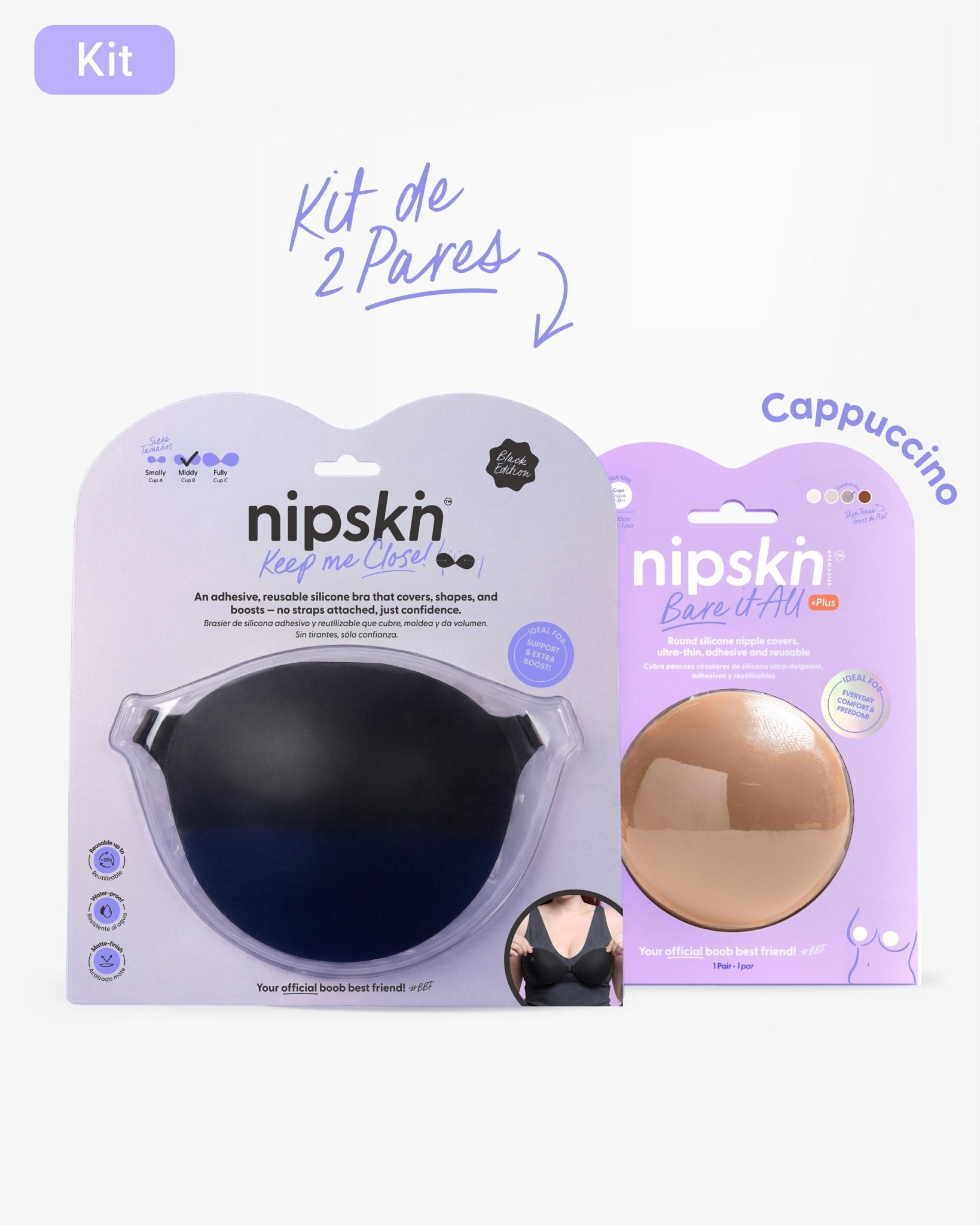 Kit Brasier Adhesivo + Cubre Pezón de Silicona (Talla PLUS) - Nipskin®