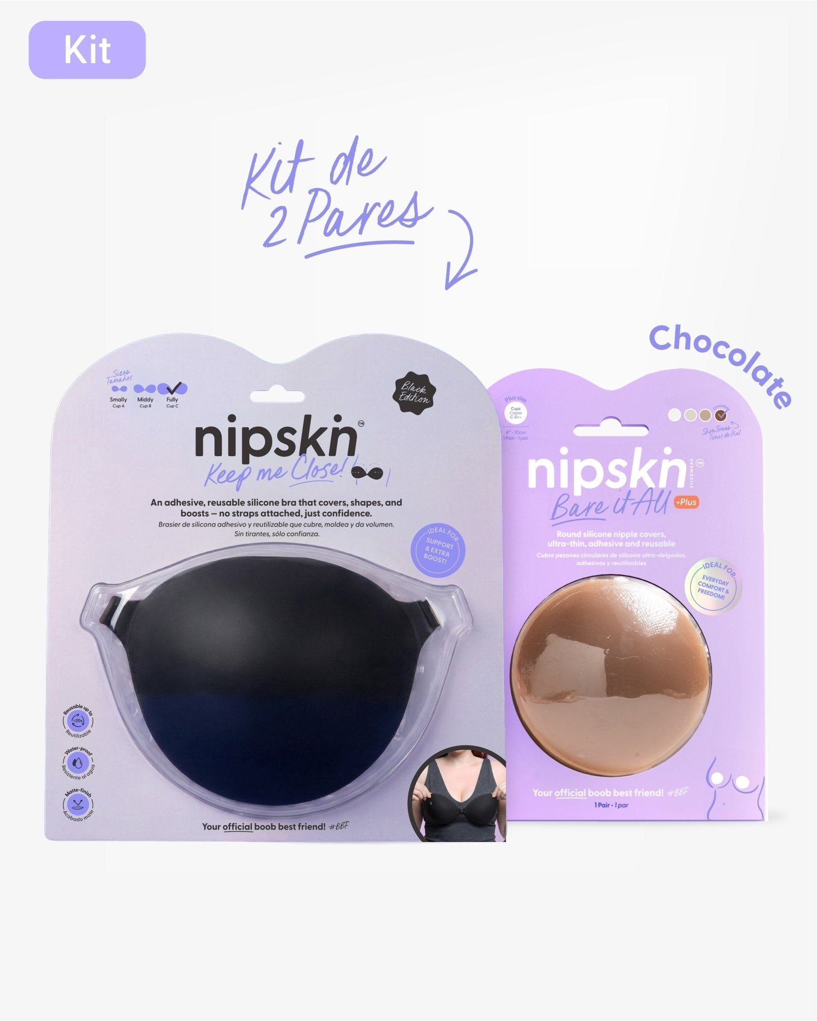 Kit Brasier Adhesivo + Cubre Pezón de Silicona (Talla PLUS) - Nipskin®