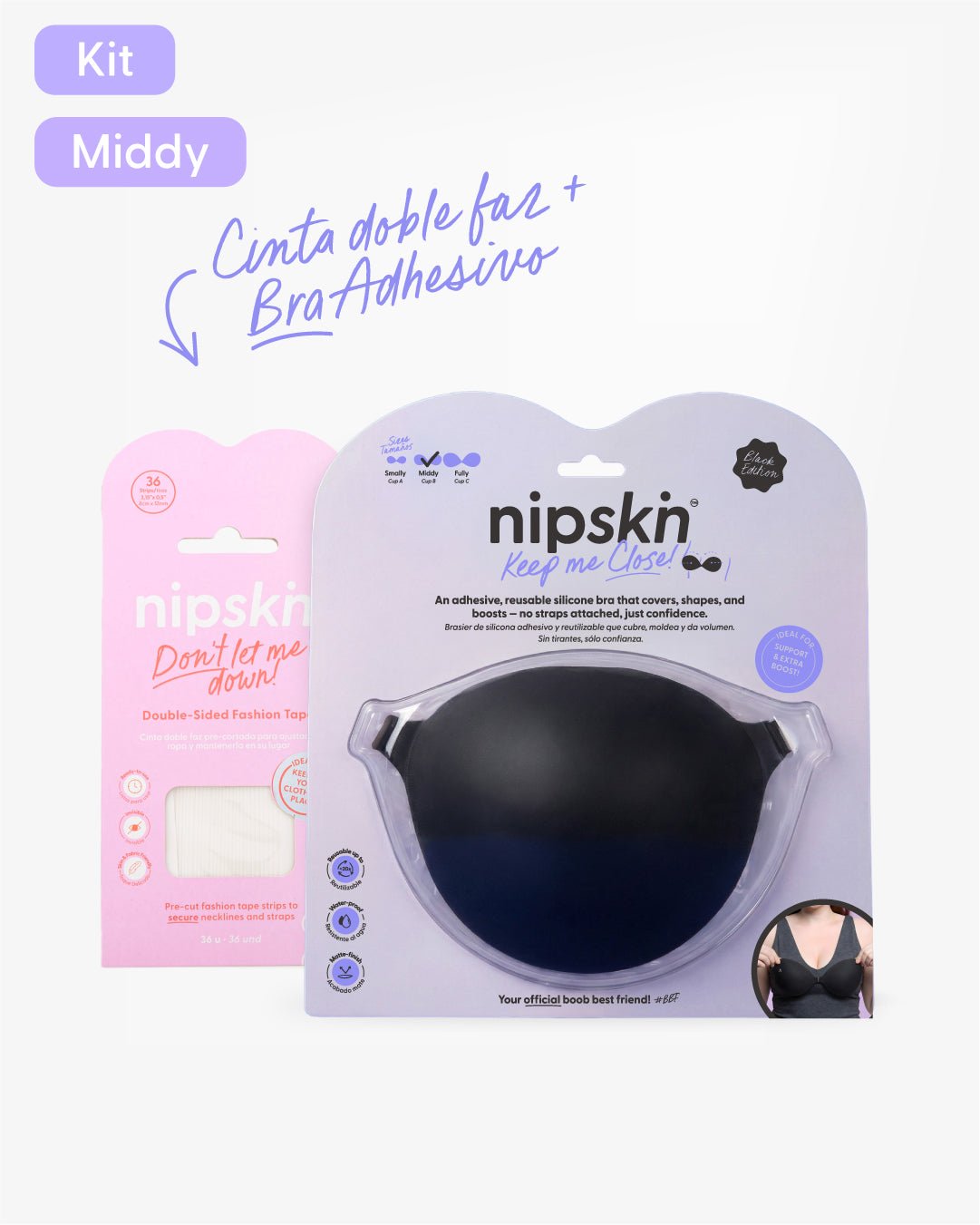 Kit Brasier Adhesivo de Silicona, Keep Me Close + Cinta Doble Faz - Nipskin®
