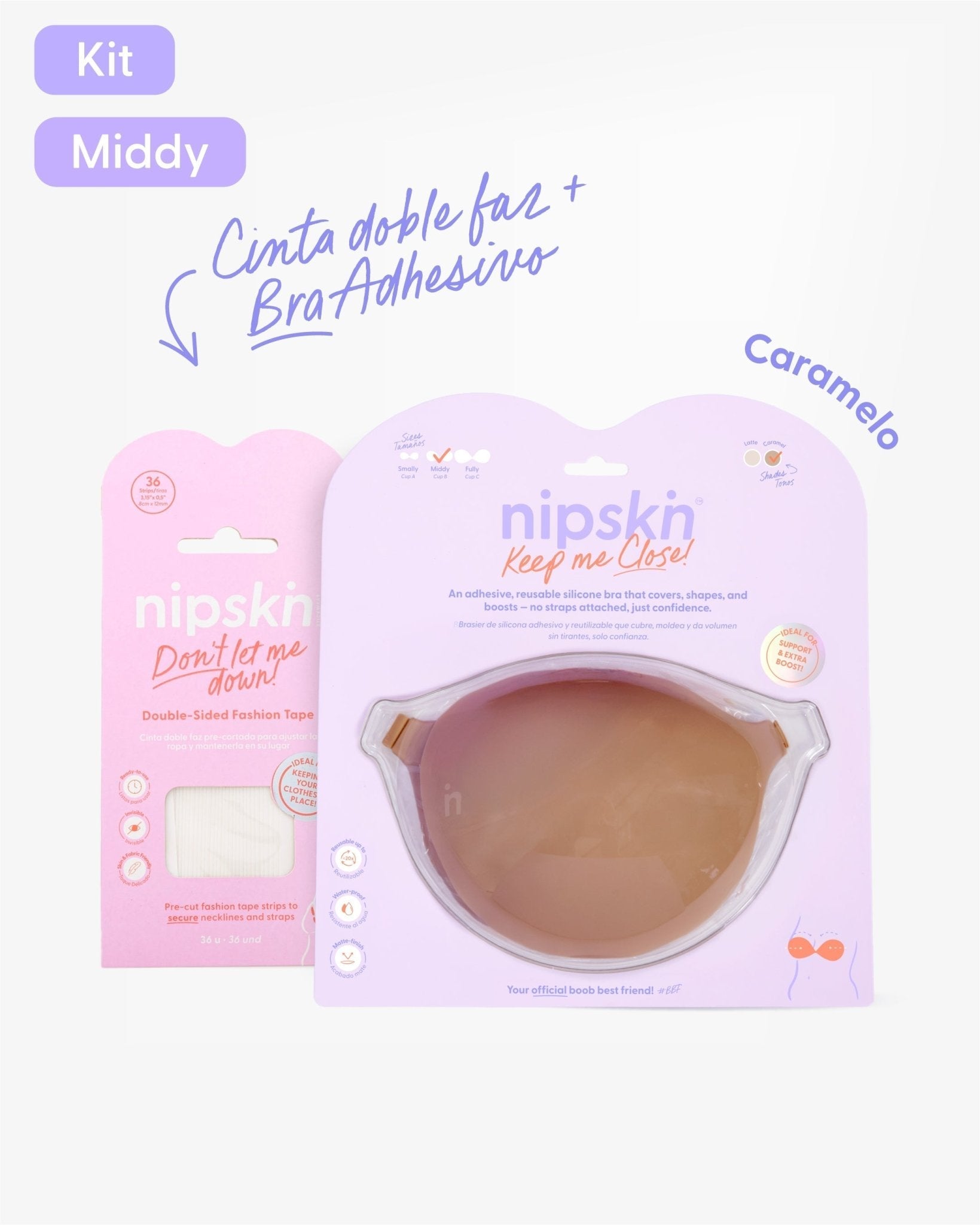 Kit Brasier Adhesivo de Silicona, Keep Me Close + Cinta Doble Faz - Nipskin®