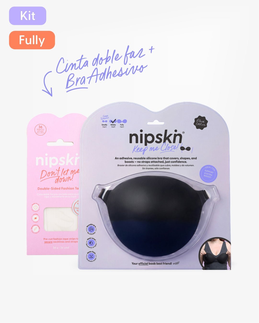 Kit Brasier Adhesivo de Silicona, Keep Me Close + Cinta Doble Faz - Nipskin®