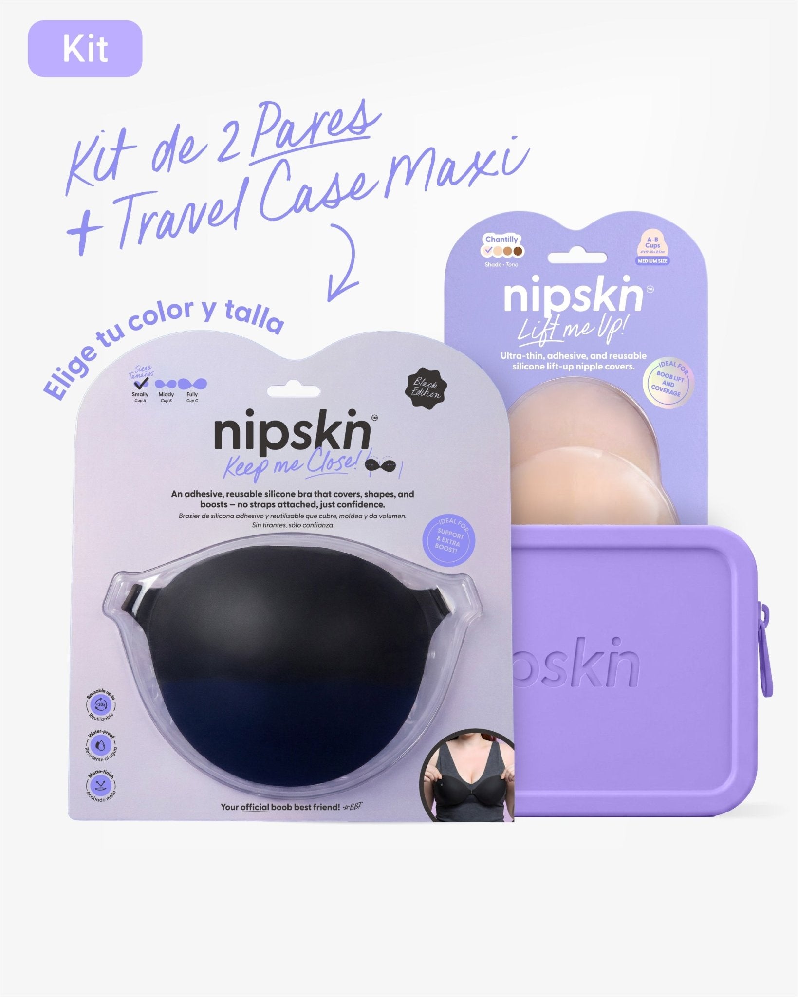 Kit Brasier Adhesivo Negro + Copas Para Levantar busto + Estuche - Nipskin®