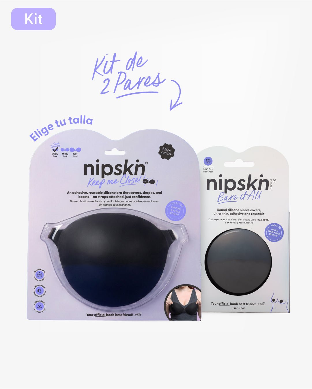Kit Brasier Adhesivo Negro+ Cubre Pezón de Silicona Negro - Nipskin®