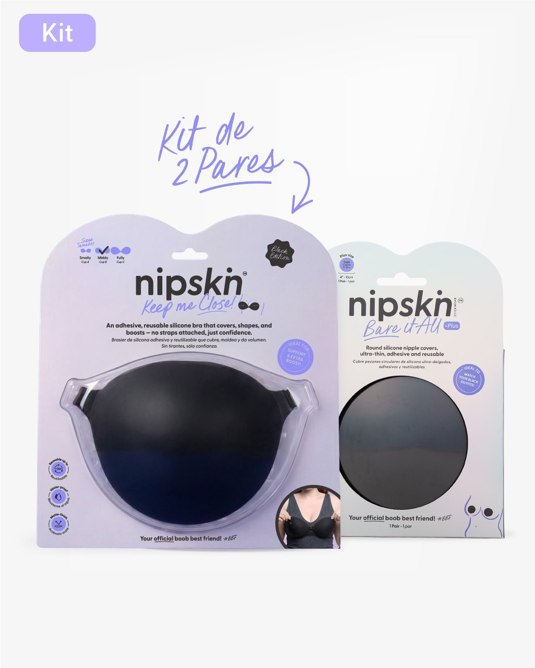 Kit Brasier Adhesivo Negro+ Cubre Pezón de Silicona Negro - Nipskin®