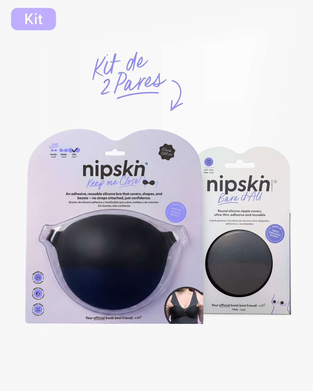 Kit Brasier Adhesivo Negro+ Cubre Pezón de Silicona Negro - Nipskin®