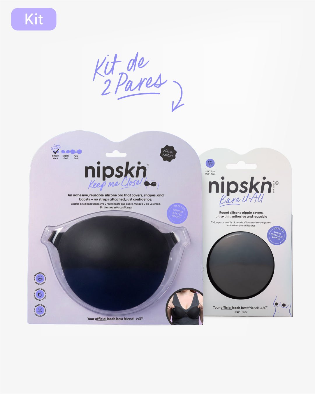 Kit Brasier Adhesivo Negro+ Cubre Pezón de Silicona Negro - Nipskin®