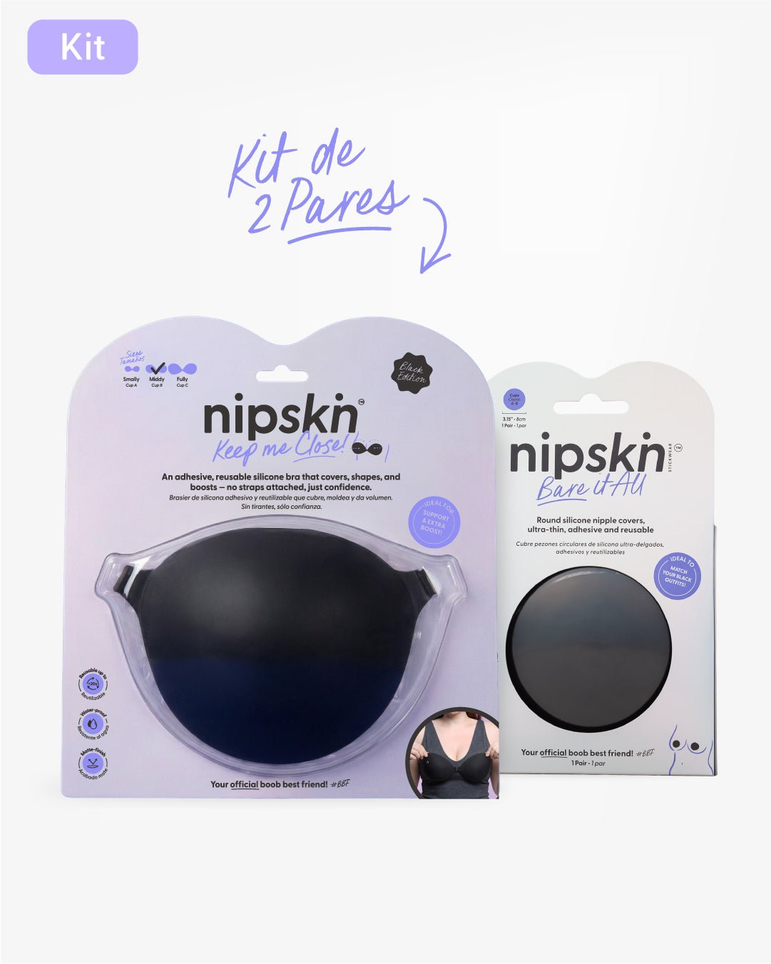 Kit Brasier Adhesivo Negro+ Cubre Pezón de Silicona Negro - Nipskin®