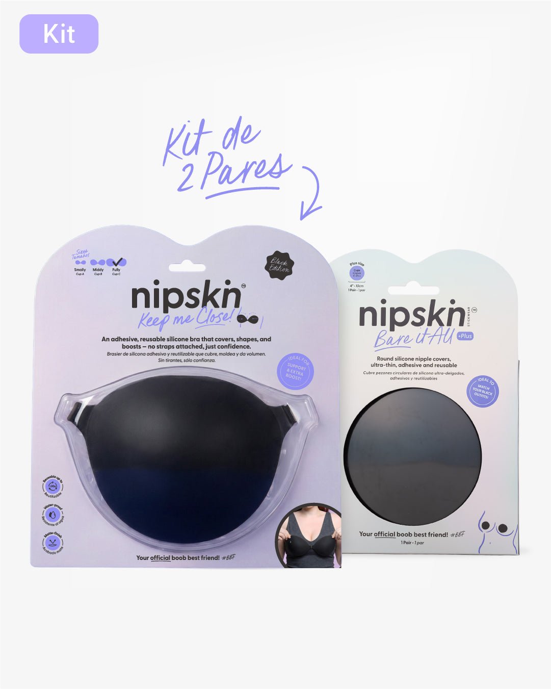 Kit Brasier Adhesivo Negro+ Cubre Pezón de Silicona Negro - Nipskin®