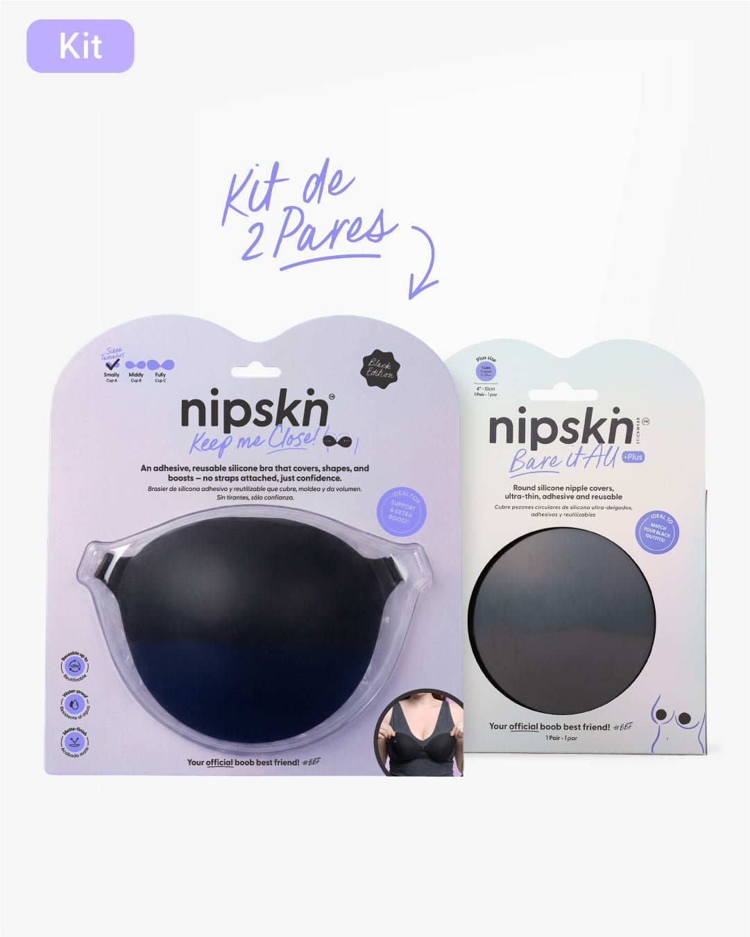 Kit Brasier Adhesivo Negro+ Cubre Pezón de Silicona Negro - Nipskin®