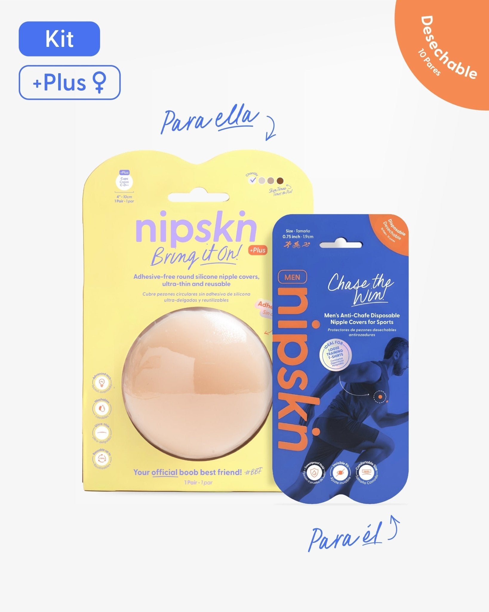 Kit Cubrepezones Pareja: Anti-Roce (Él) + Sin Adhesivo (Ella) - Nipskin®